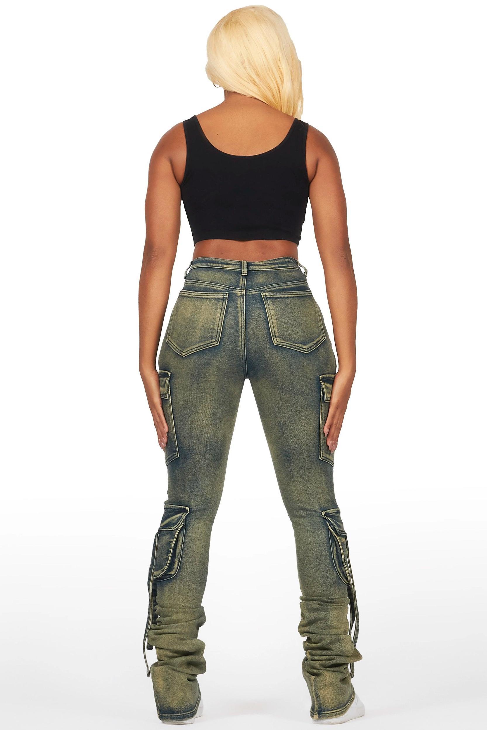 Rakesha Tinted Dark Wash Cargo Super Stacked Jean Female Product Image