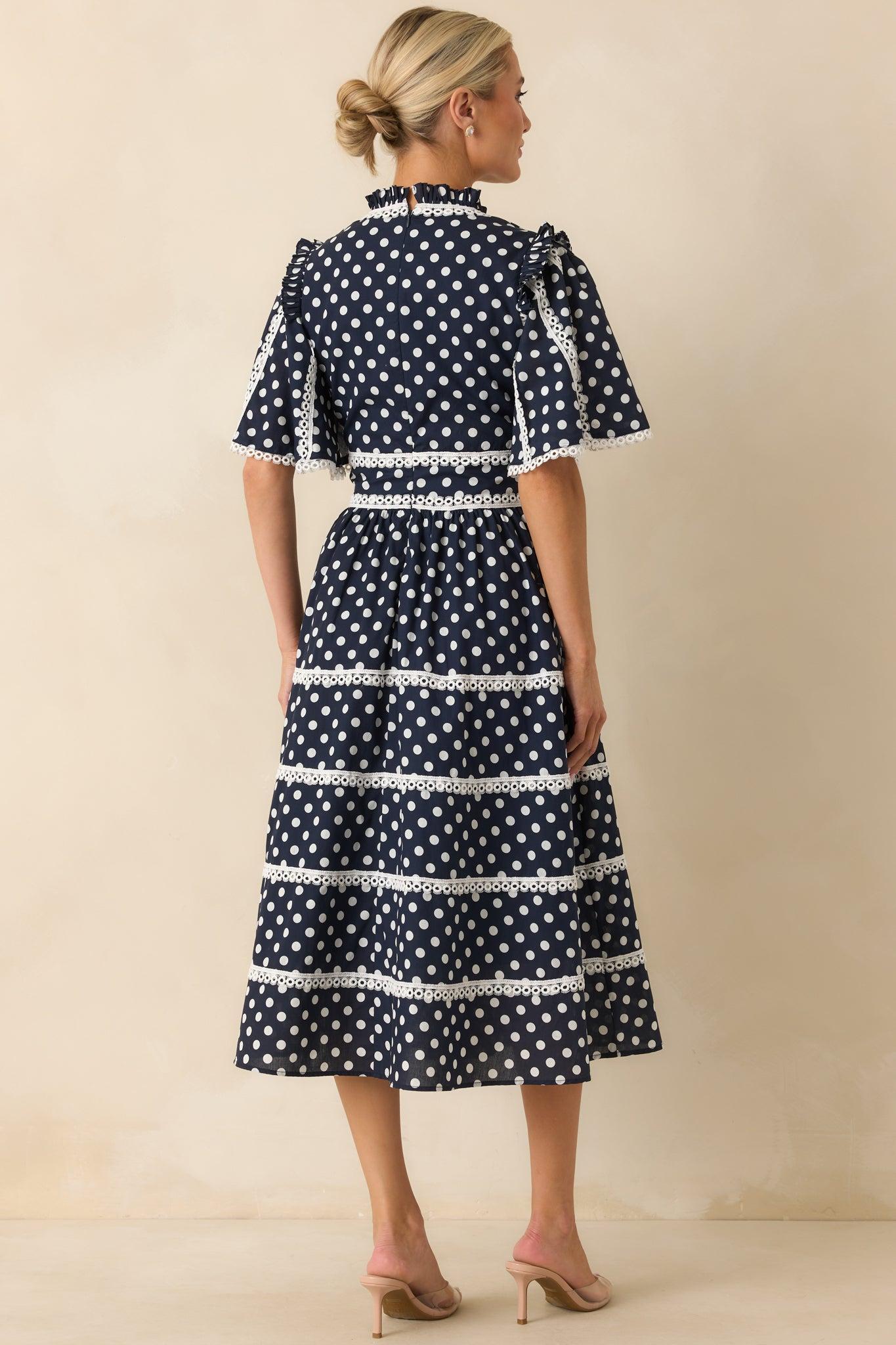 Prosperina Andromeda Navy Polka Dot Cotton Midi Dress Product Image