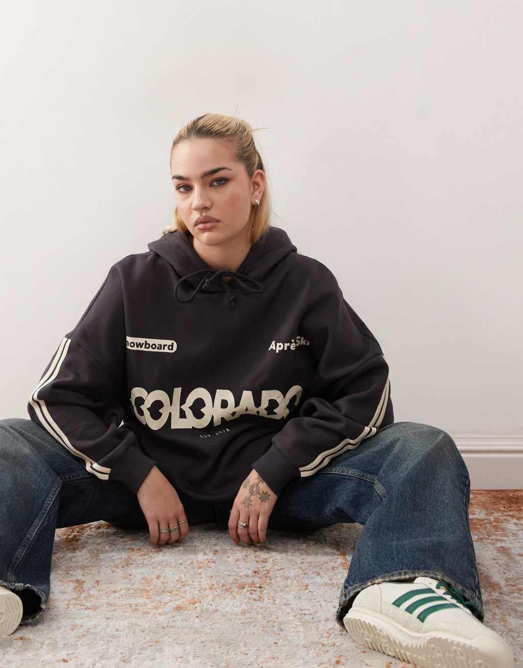 Noisy May oversized hoodie with Colorado print in black Product Image