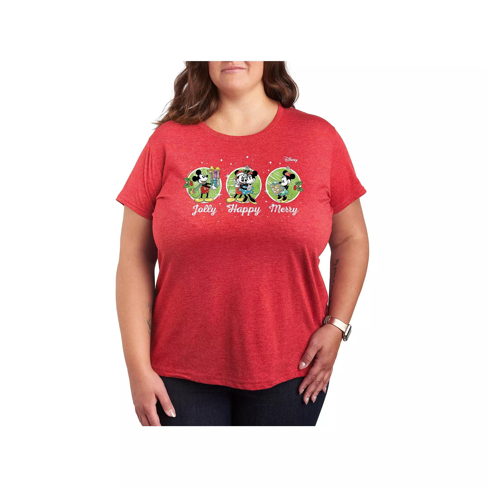 Disney's Mickey & Minnie Mouse Plus Size Jolly Happy Merry Graphic Tee, Women's, Size: 3XL, Grey Red Product Image