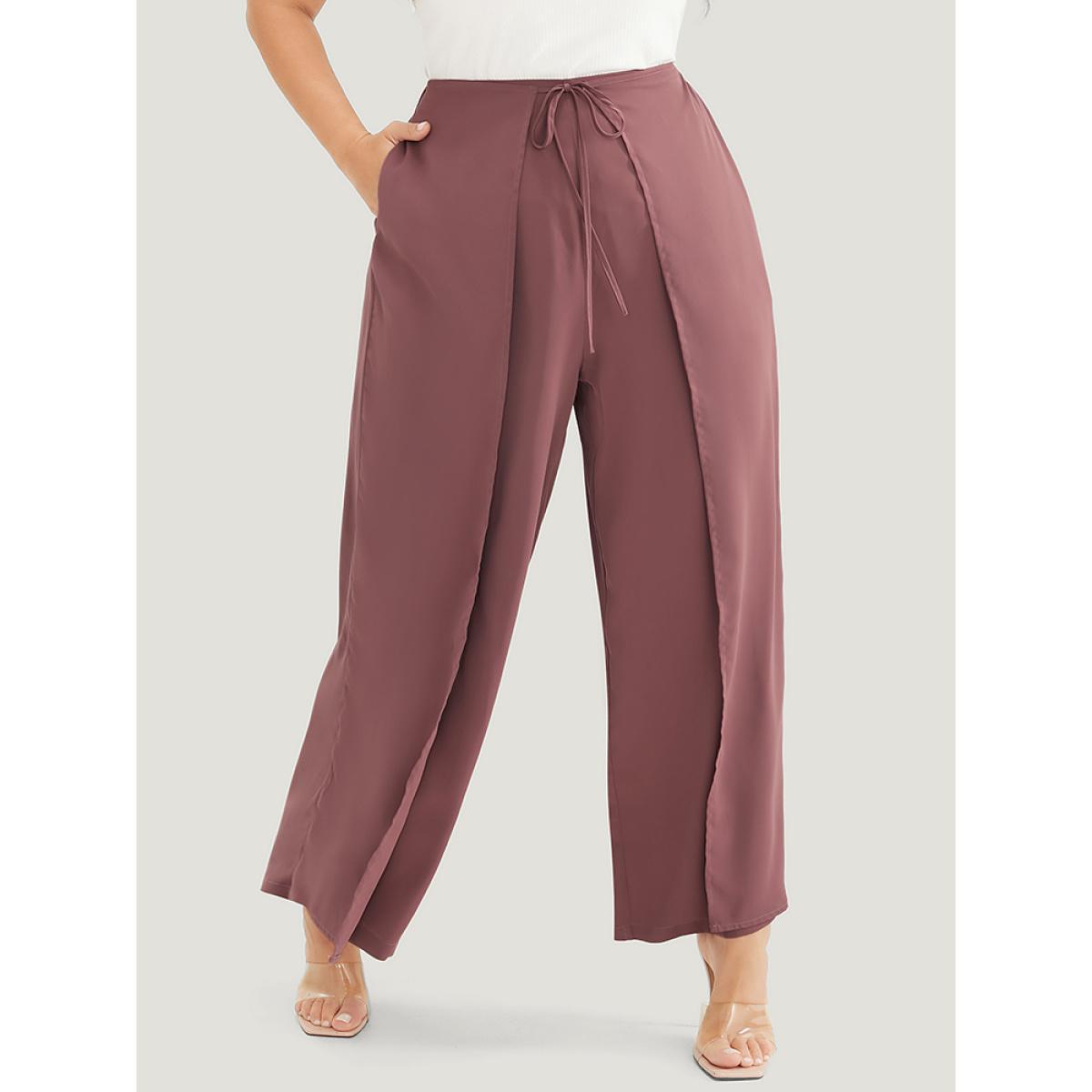 Plus Size Solid Pocket Cape Detail Ties Pants Women Mauve Elegant Mid Rise Dailywear Pants BloomChic 30/6X Product Image