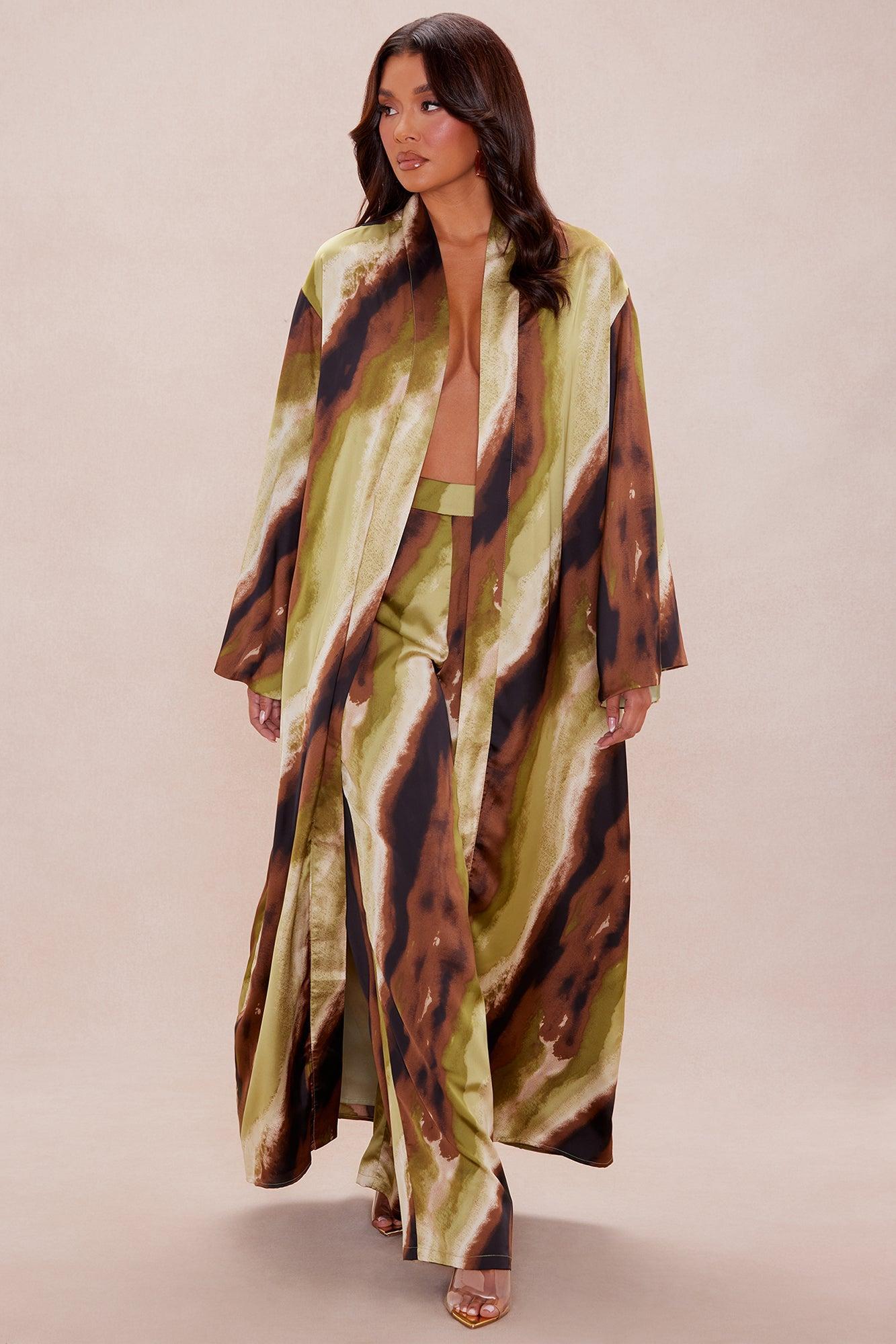 Rae Satin Kimono Set - Green/combo Product Image