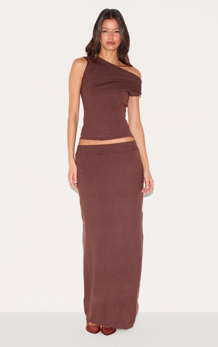  Chocolate Basic Knit Asymmetric Twist Sleeve Vest Top Product Image