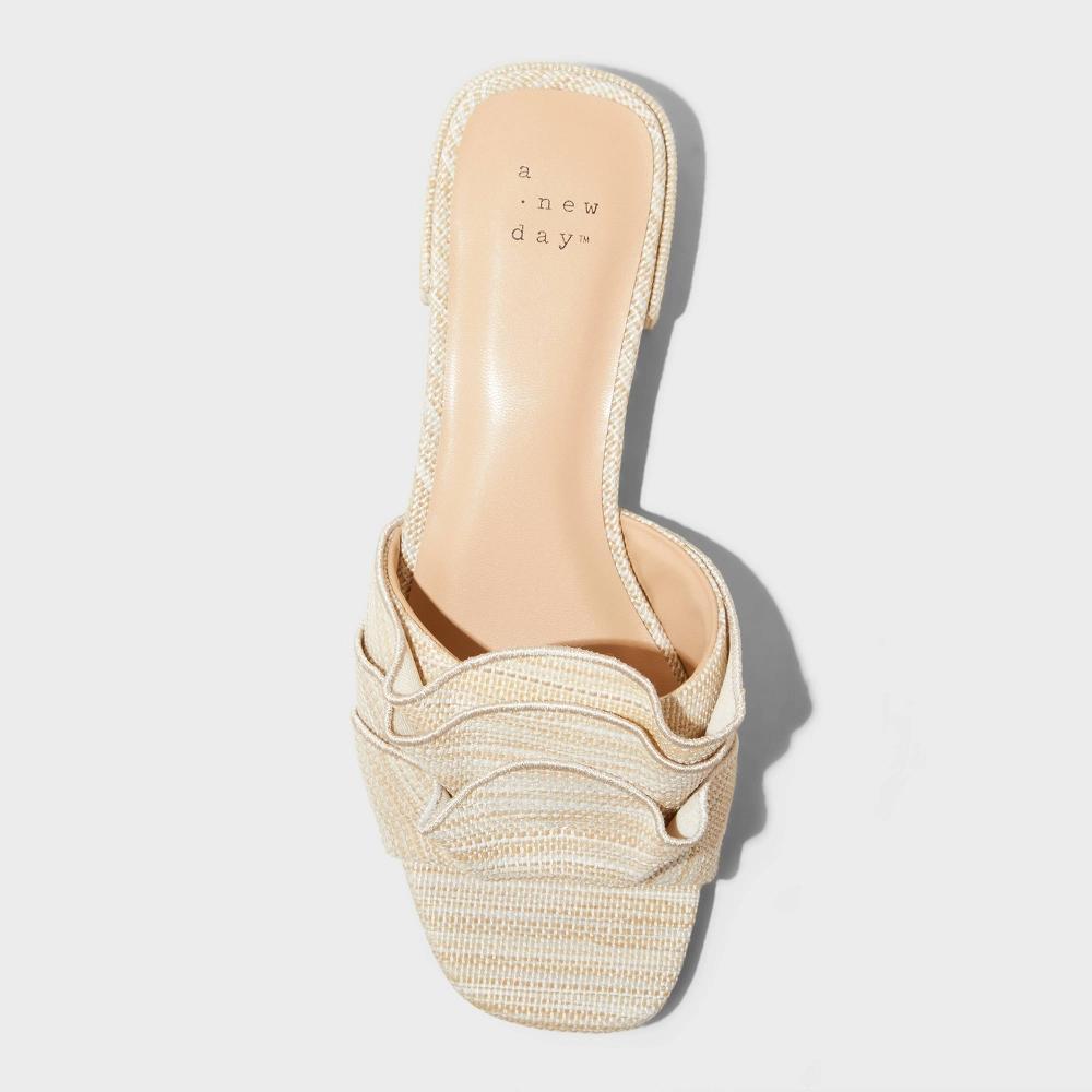 Womens Lyta Raffia Ruffle Sandals with Memory Foam Insole - A New Day Beige 12 Product Image
