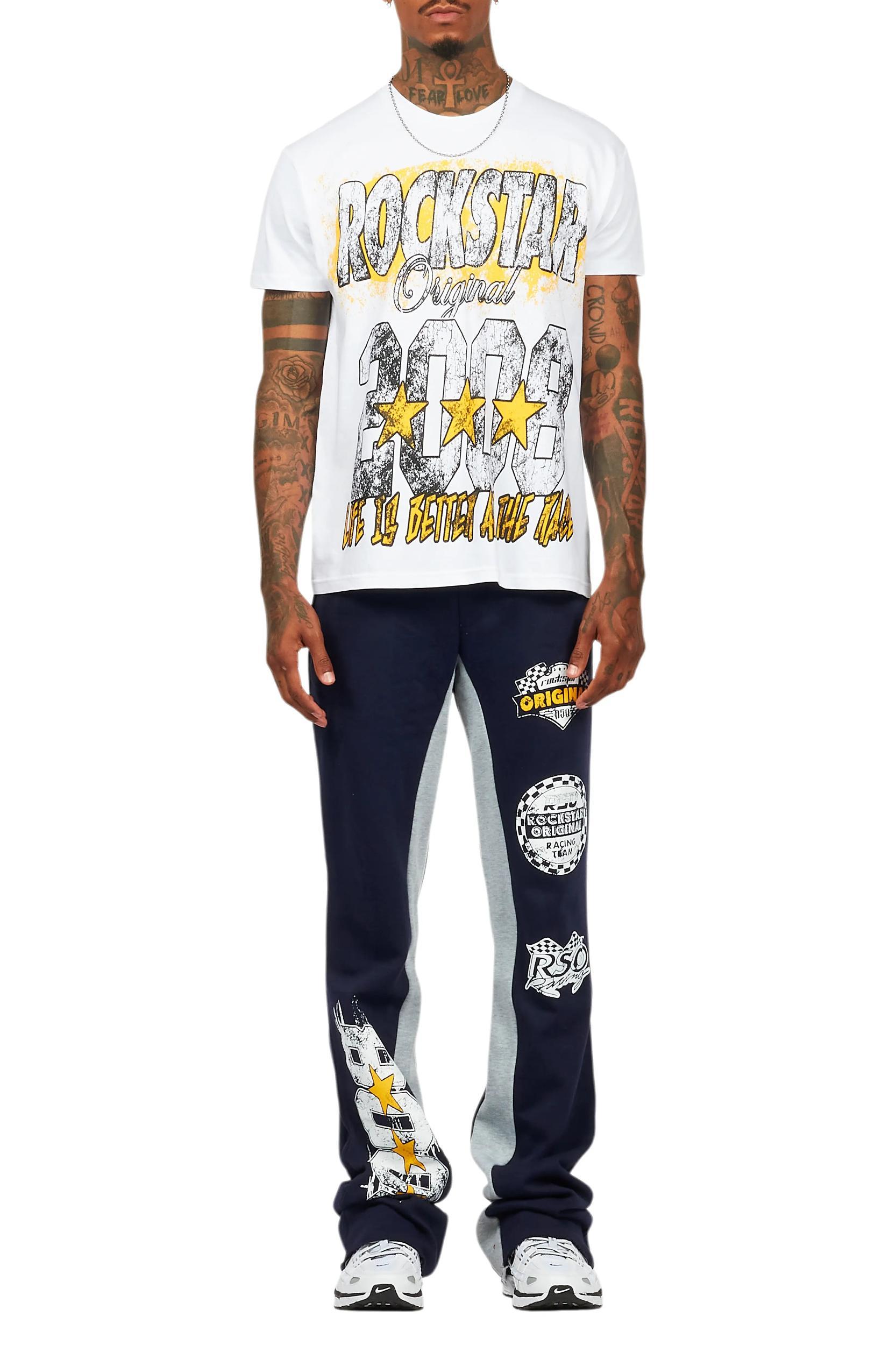 Racing Grung White/Navy T-Shirt/Stacked Baggy Track Pant Set Male Product Image