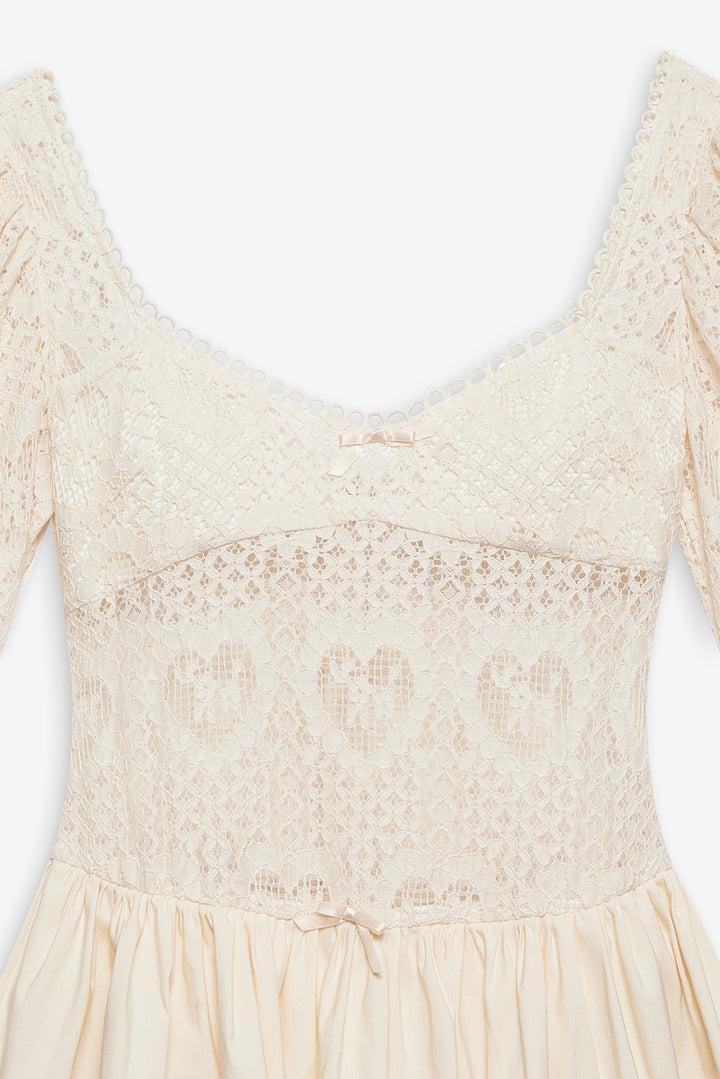 Doily Lace Mini Dress — Cream Product Image