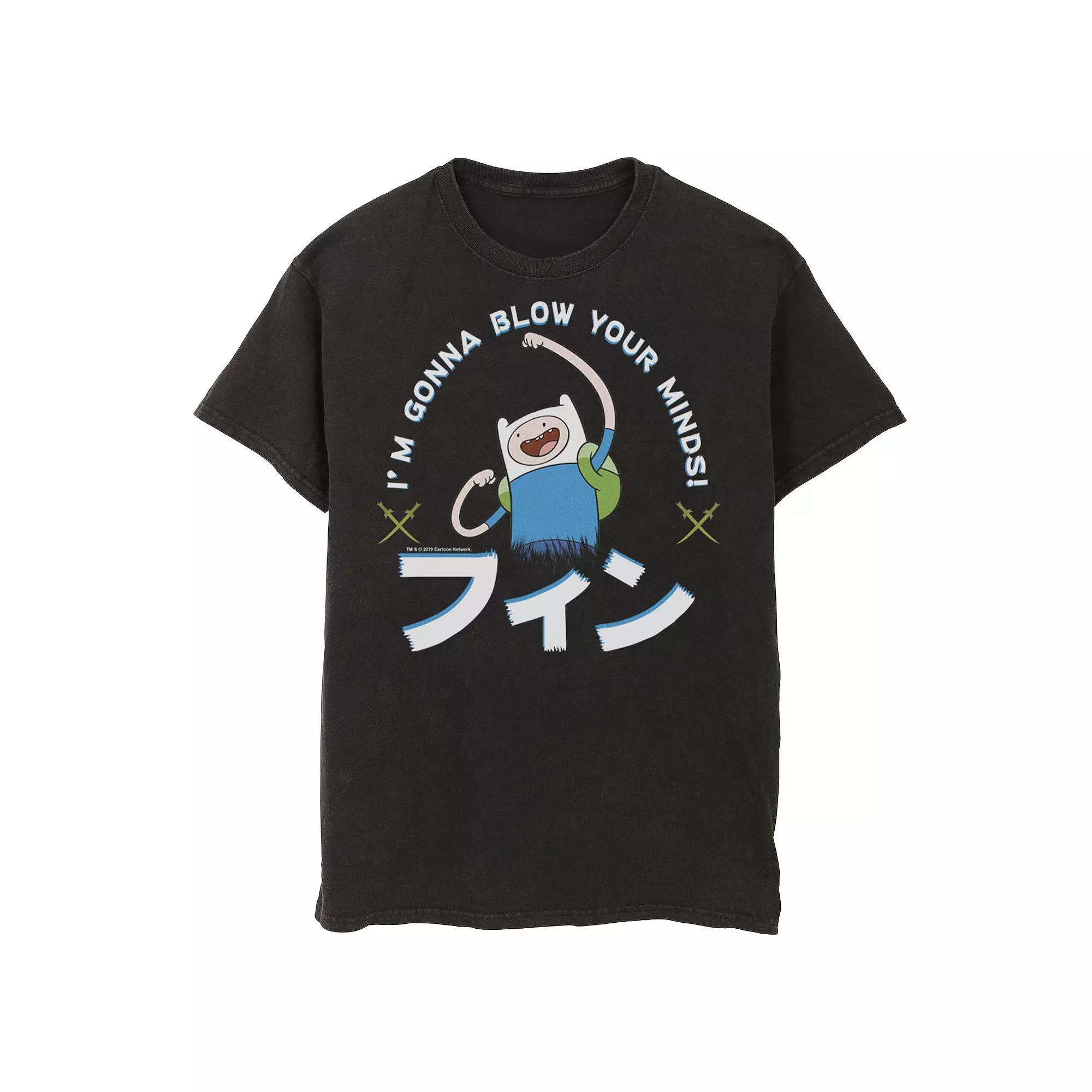 Men's Adventure Time Finn I'm Gonna Blow Your Minds Kanji Portrait Tee, Size: Large, Black Product Image