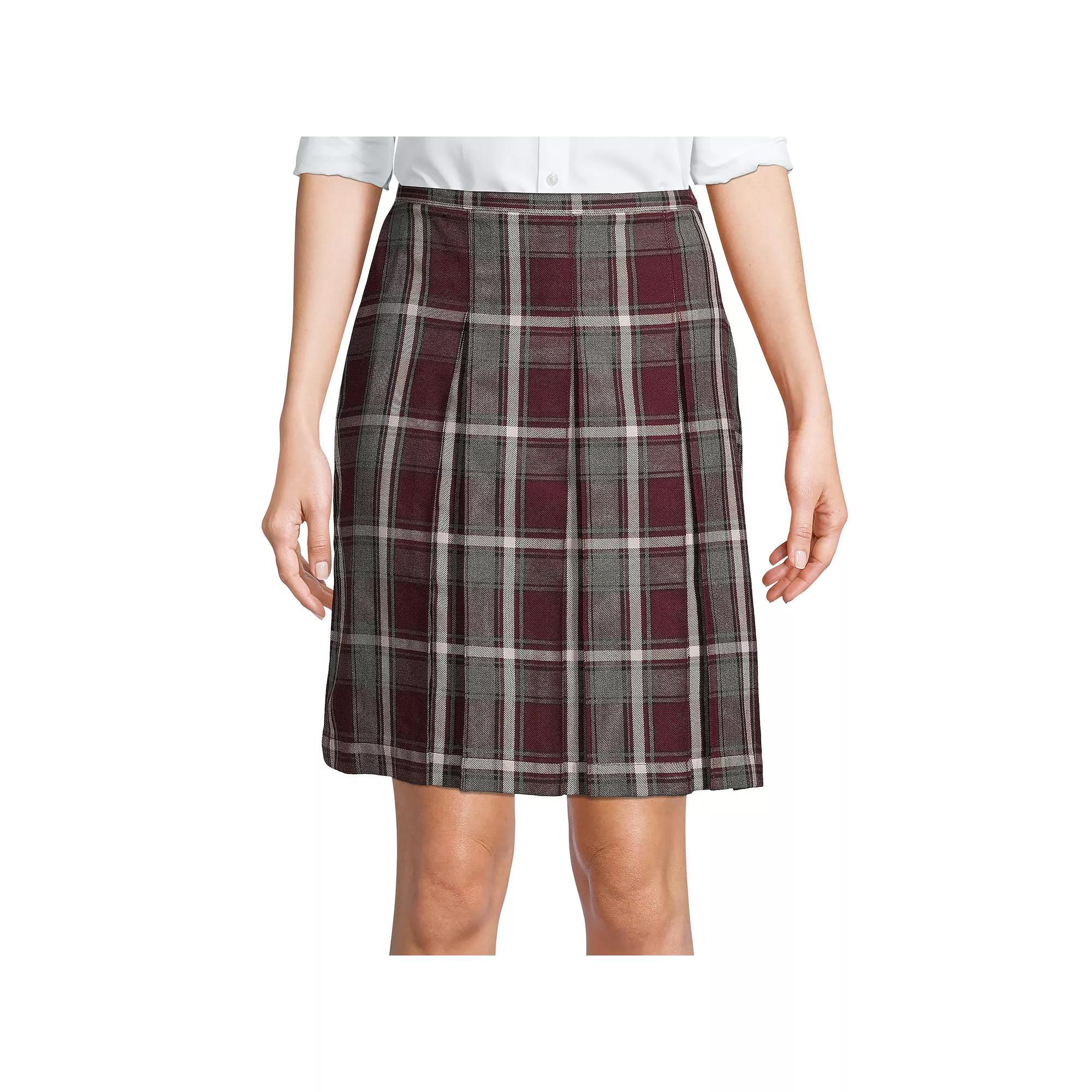Women's Lands' End School Uniform Plaid Box Pleat Skirt, Size: 2, Clear Blue Plaid Product Image