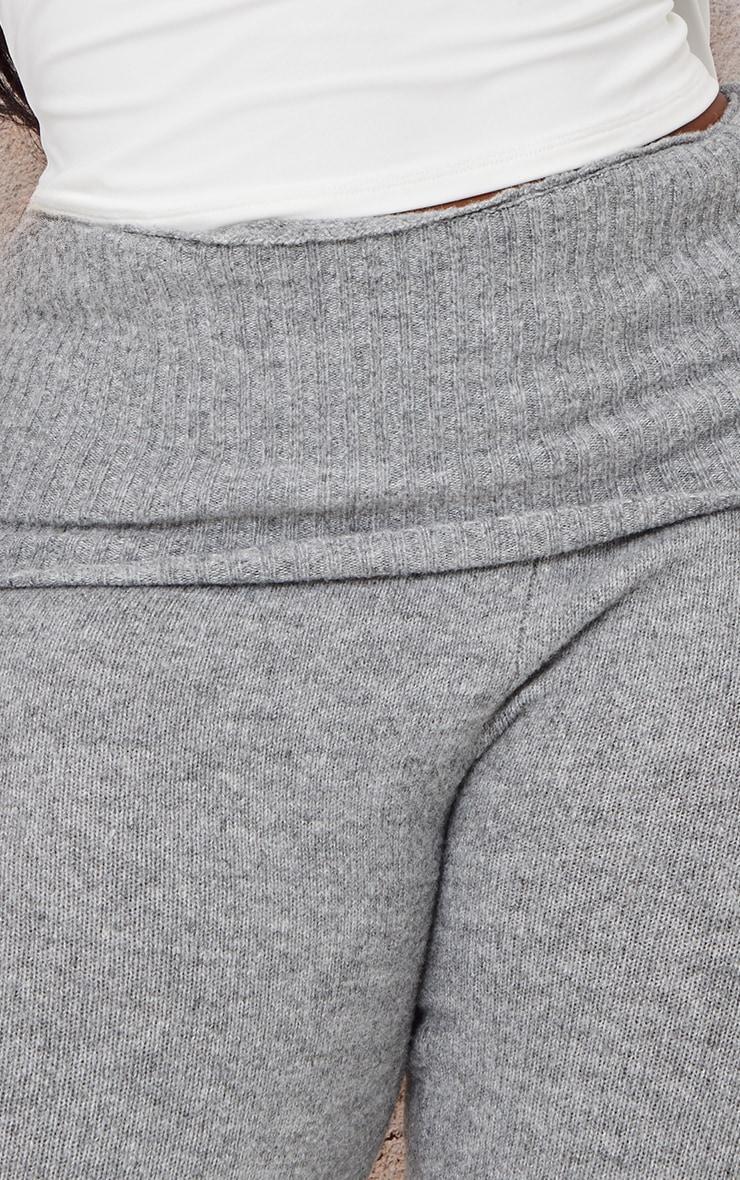Plus Ash Grey Melange Soft Knit Foldover Waist Flared Pants Product Image