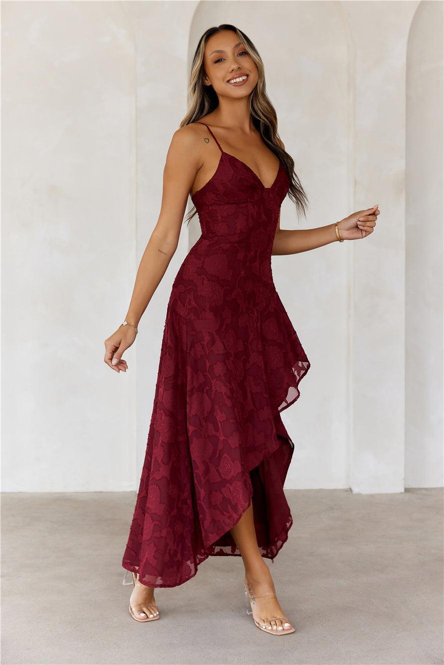 Sapphire Cascade Midi Dress Maroon Product Image