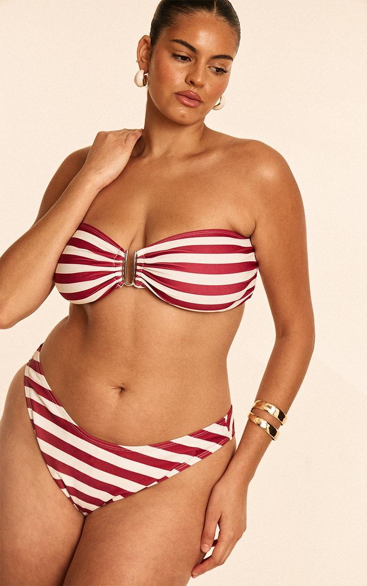 Plus Burgundy Stripe Tanga Bikini Bottoms Product Image