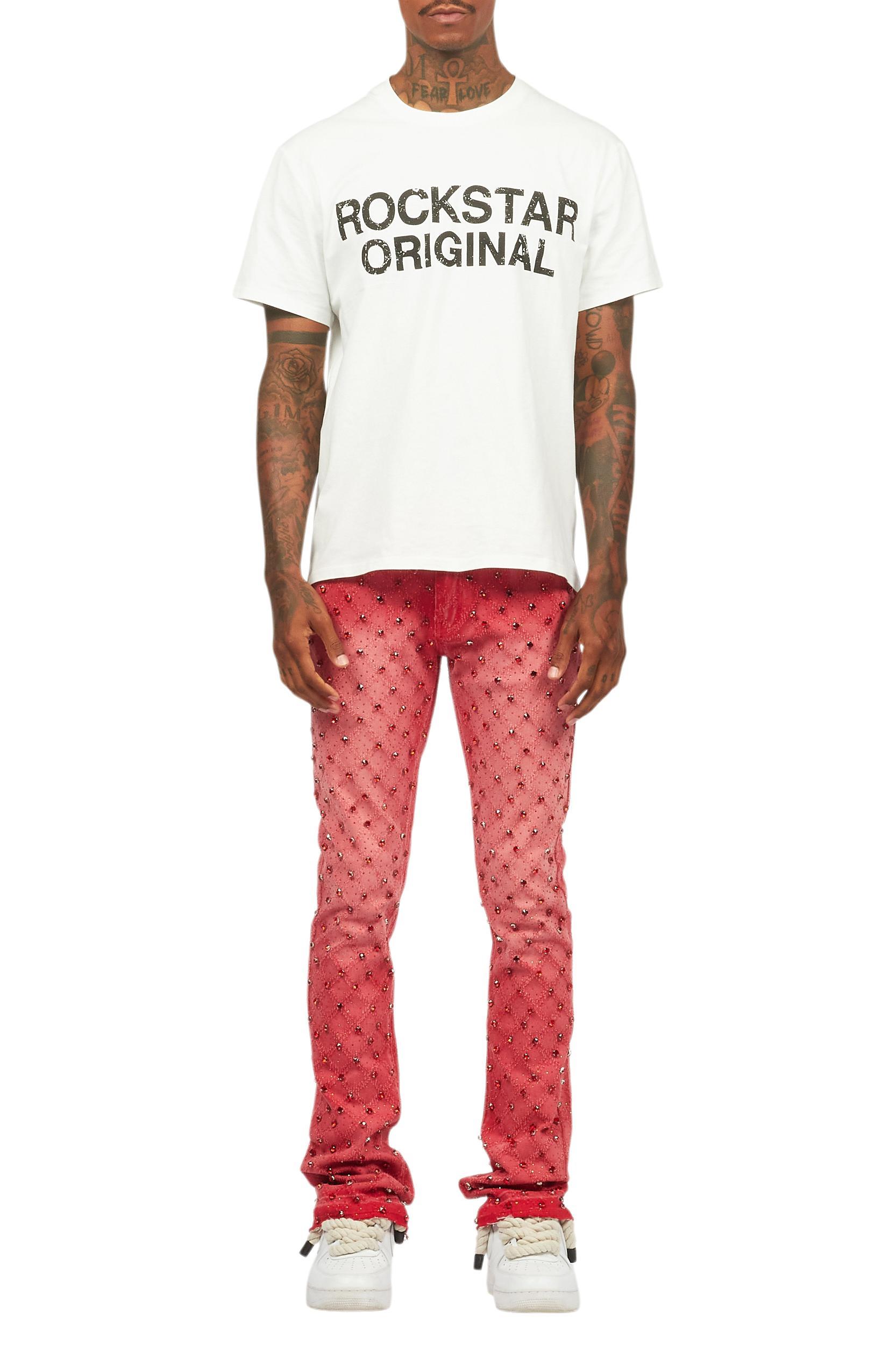 Glit Red Rhinestone Stacked Flare Jean Male Product Image