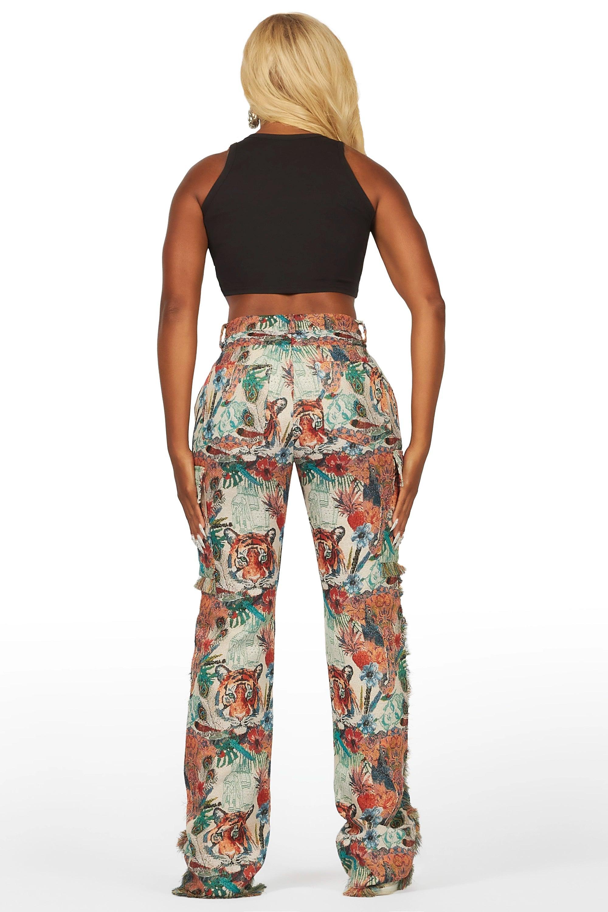Rena Beige Tapestry Stacked Pant Female Product Image