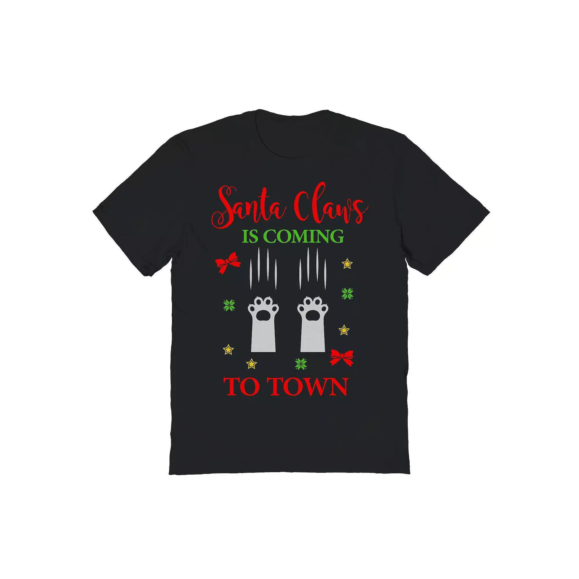 Mens Cat Santa Paws Christmas Graphic Tee Product Image