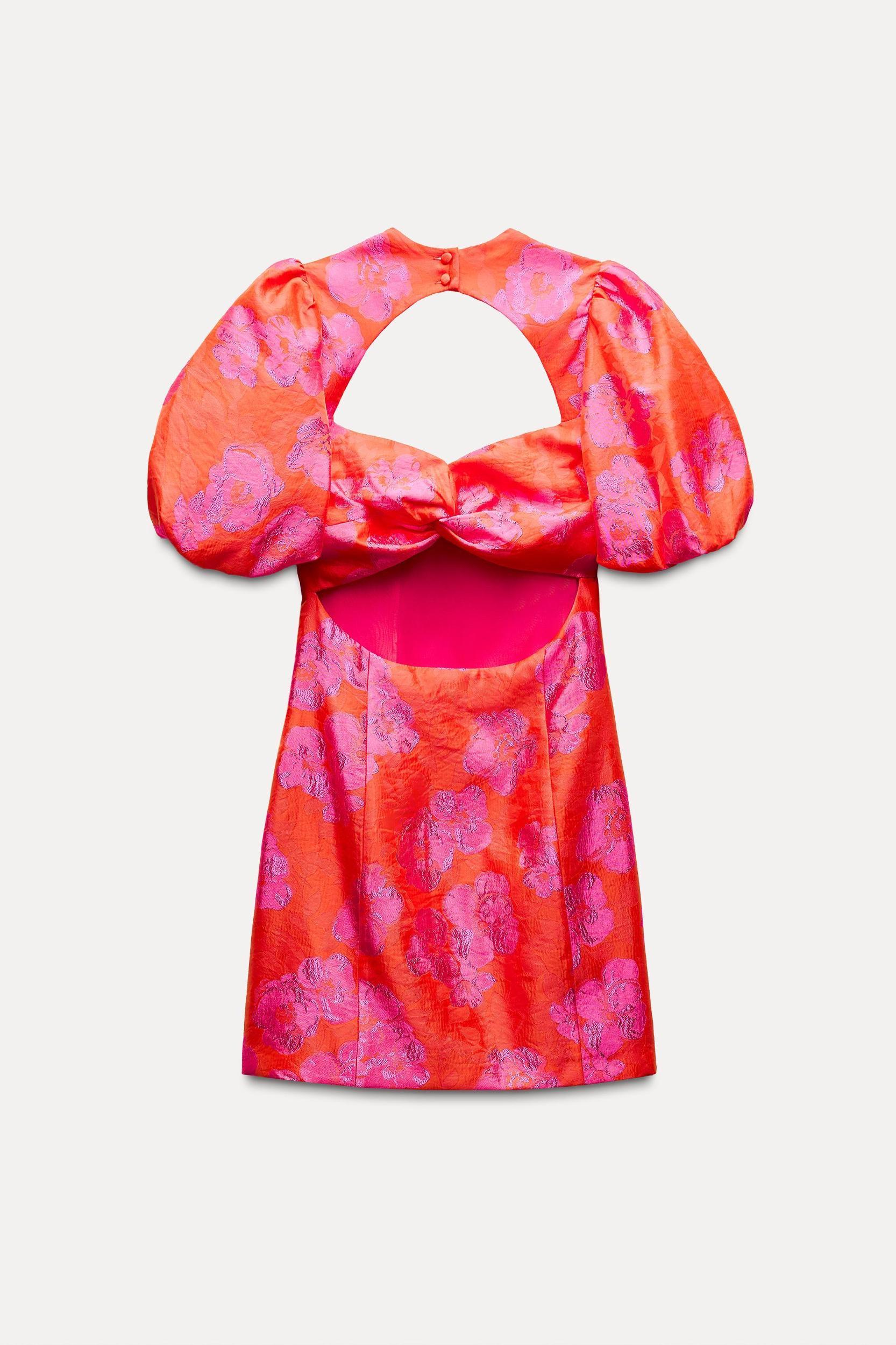 PUFF SLEEVE JACQUARD MINI DRESS Product Image