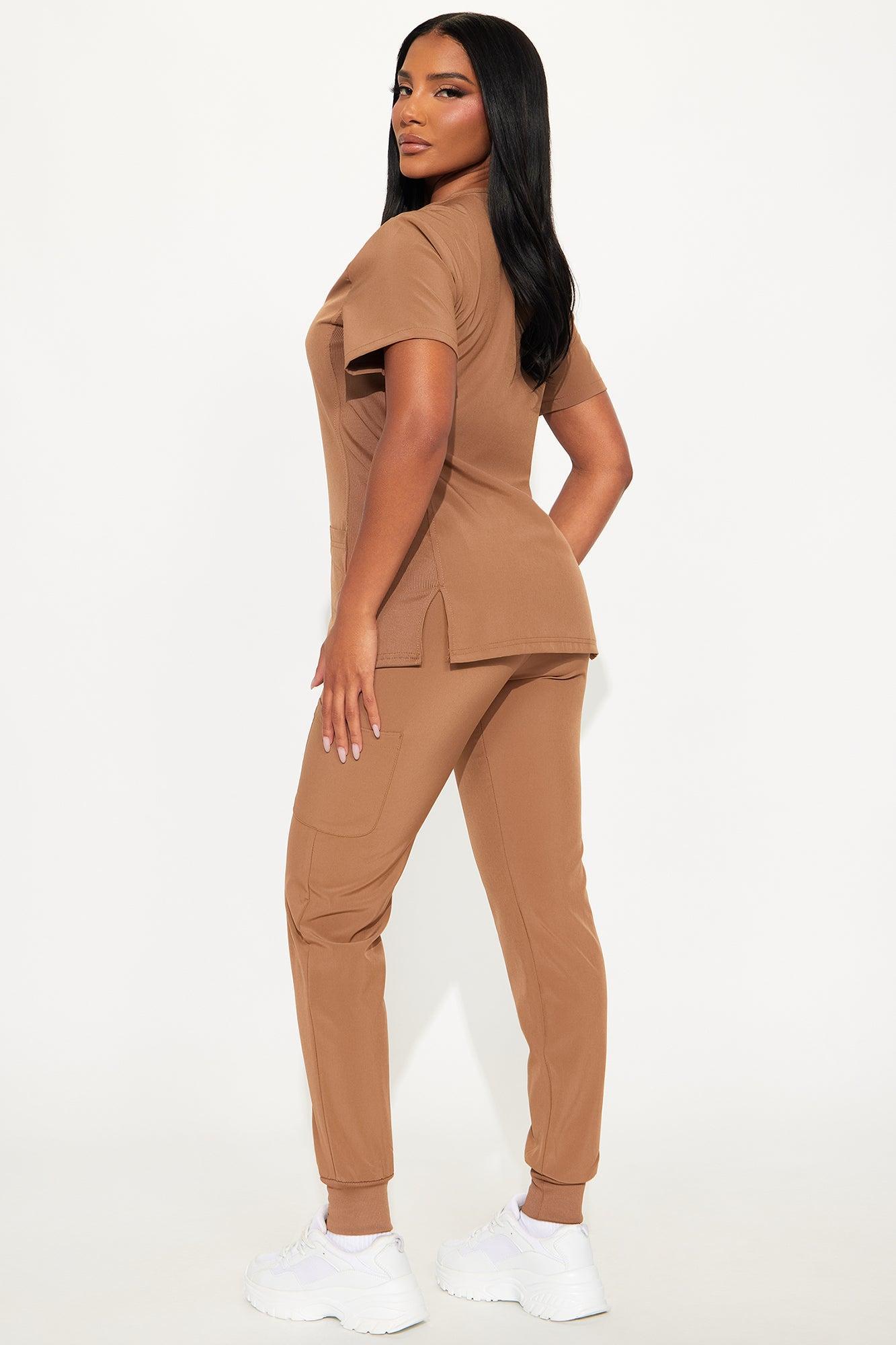 Check Up Side Rib Stretch Uniform Scrub Jogger Set - Chocolate Product Image