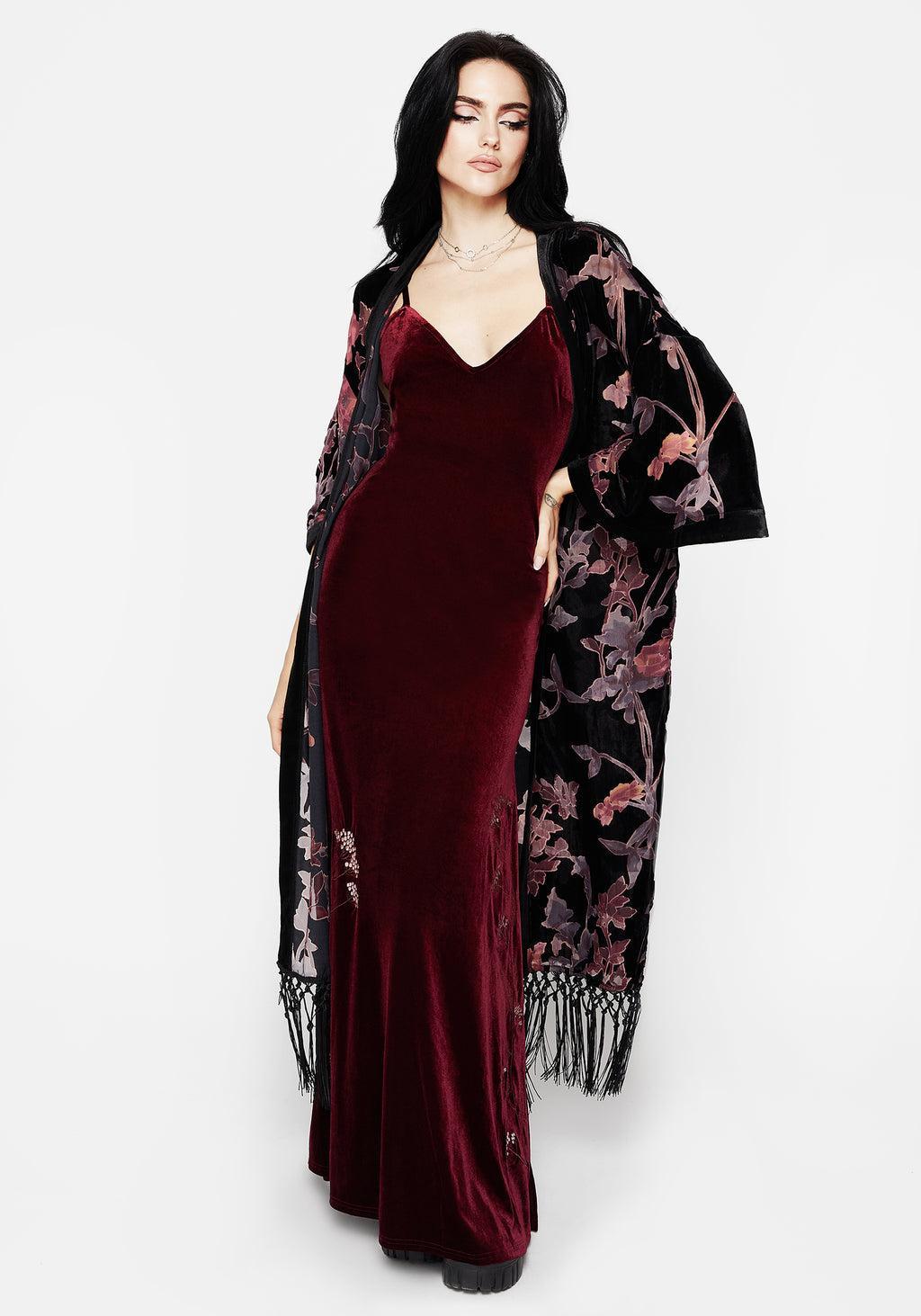 Virosa Floral Embroidered Velour Gown Product Image