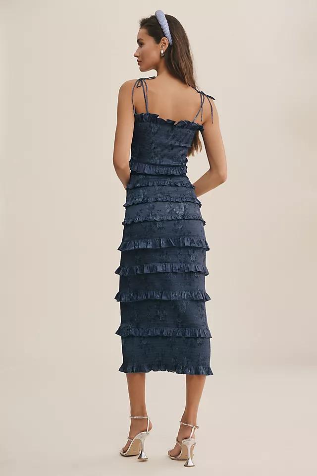 V. Chapman Lily Ruched & Ruffled Stretch Satin Midi Dress Product Image