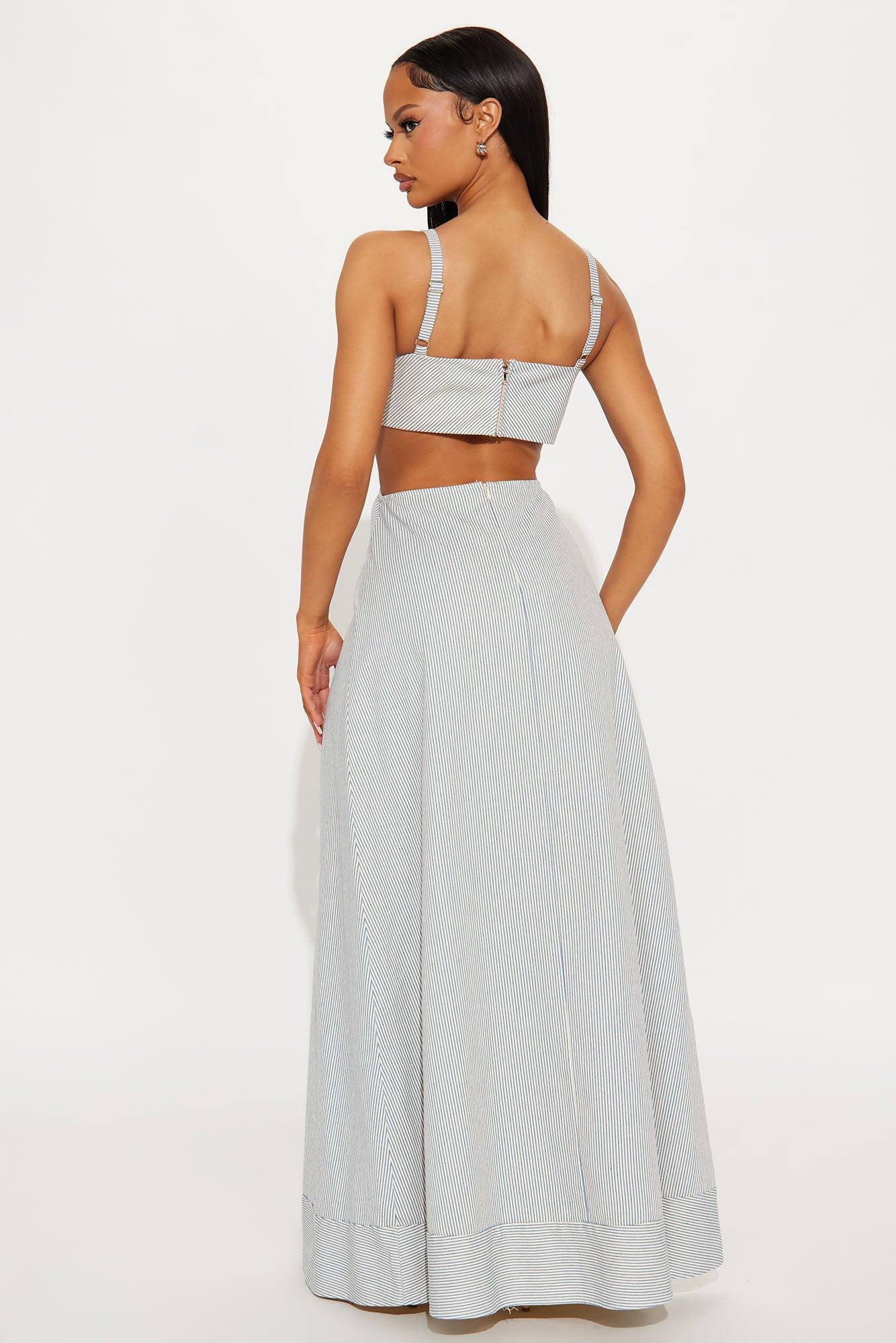 Eva Striped Maxi Dress - White/Blue Product Image