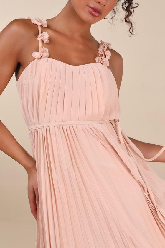 Hera Blush Pleated Floral Applique Maxi Dress Product Image