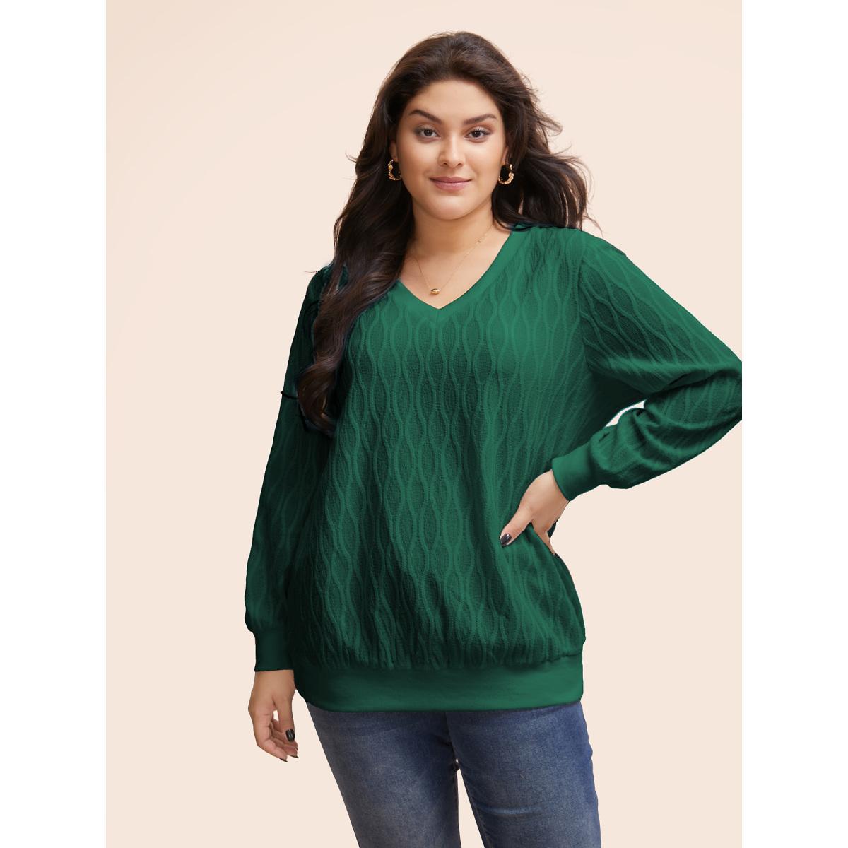 Plus Size Rib Knit Plain Elastic Cuffs Sweatshirt Women Blue Elegant Non V-neck Everyday Sweatshirts BloomChic 10/M Product Image
