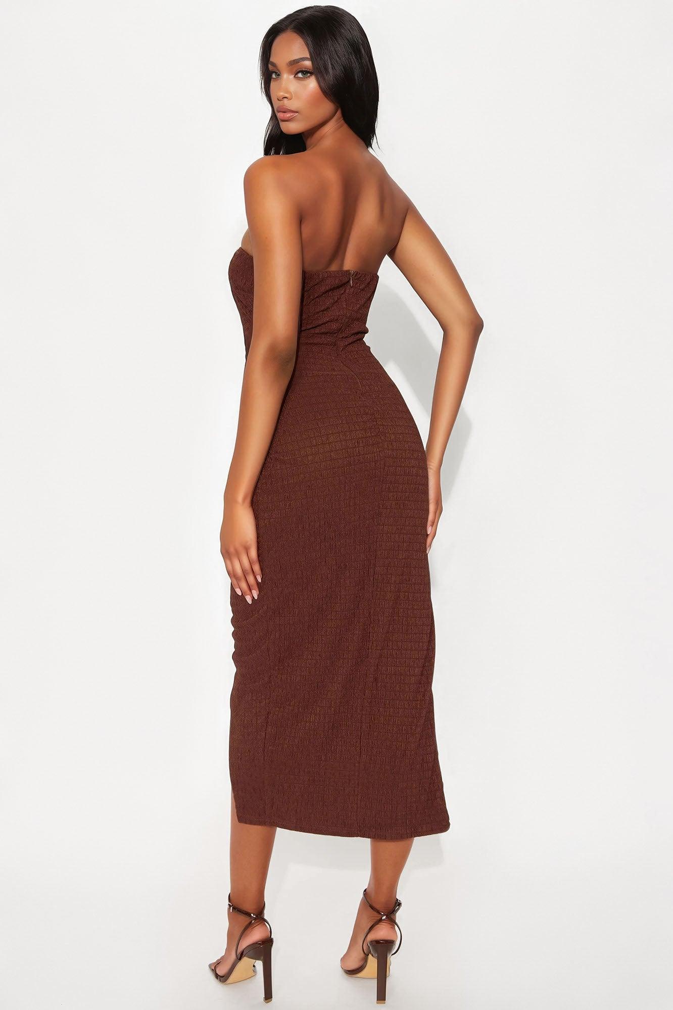 Alicia Textured Jacquard Maxi Dress - Chocolate Product Image