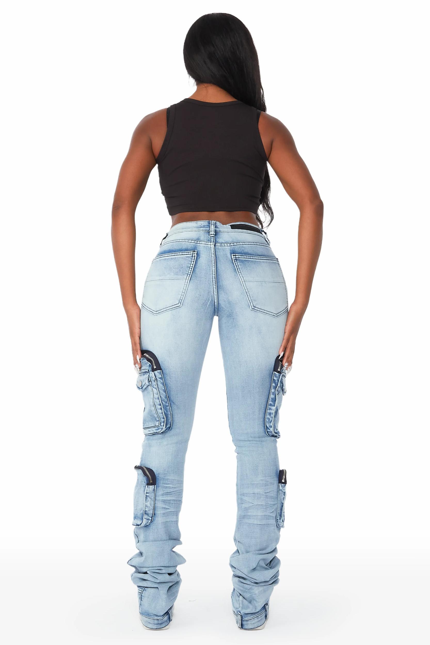 Alisson Light Wash Cargo Super Stacked Jean Female Product Image