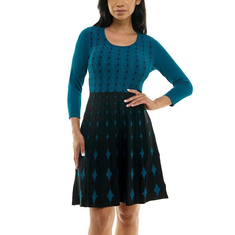 Women's Nina Leonard Fit & Flare Sweater Dress, Size: Medium, Black Product Image
