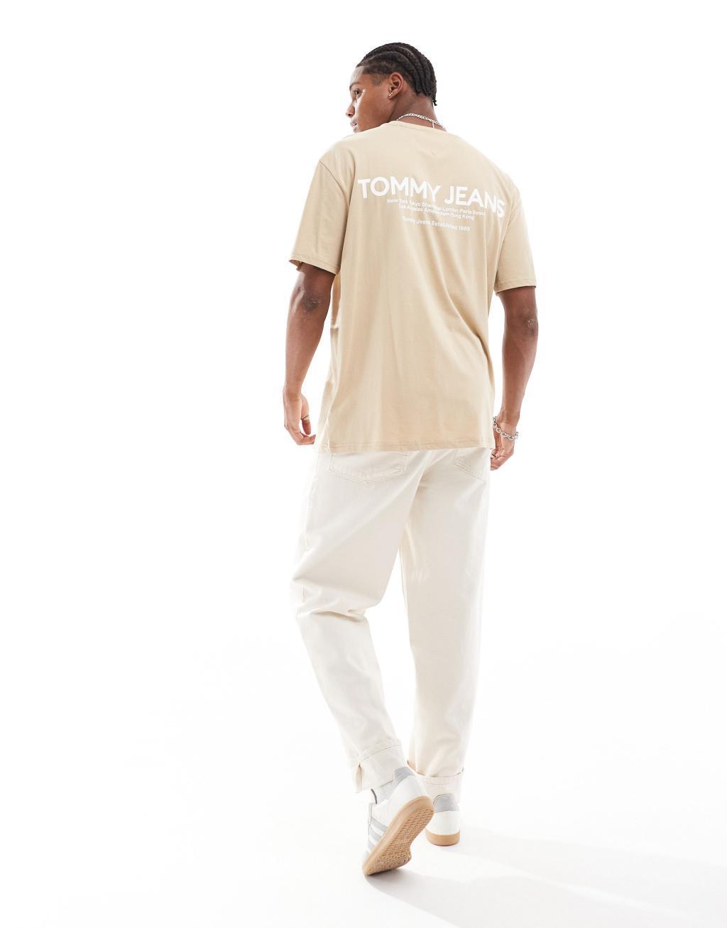 Tommy Jeans classic linear back print t-shirt in beige Product Image