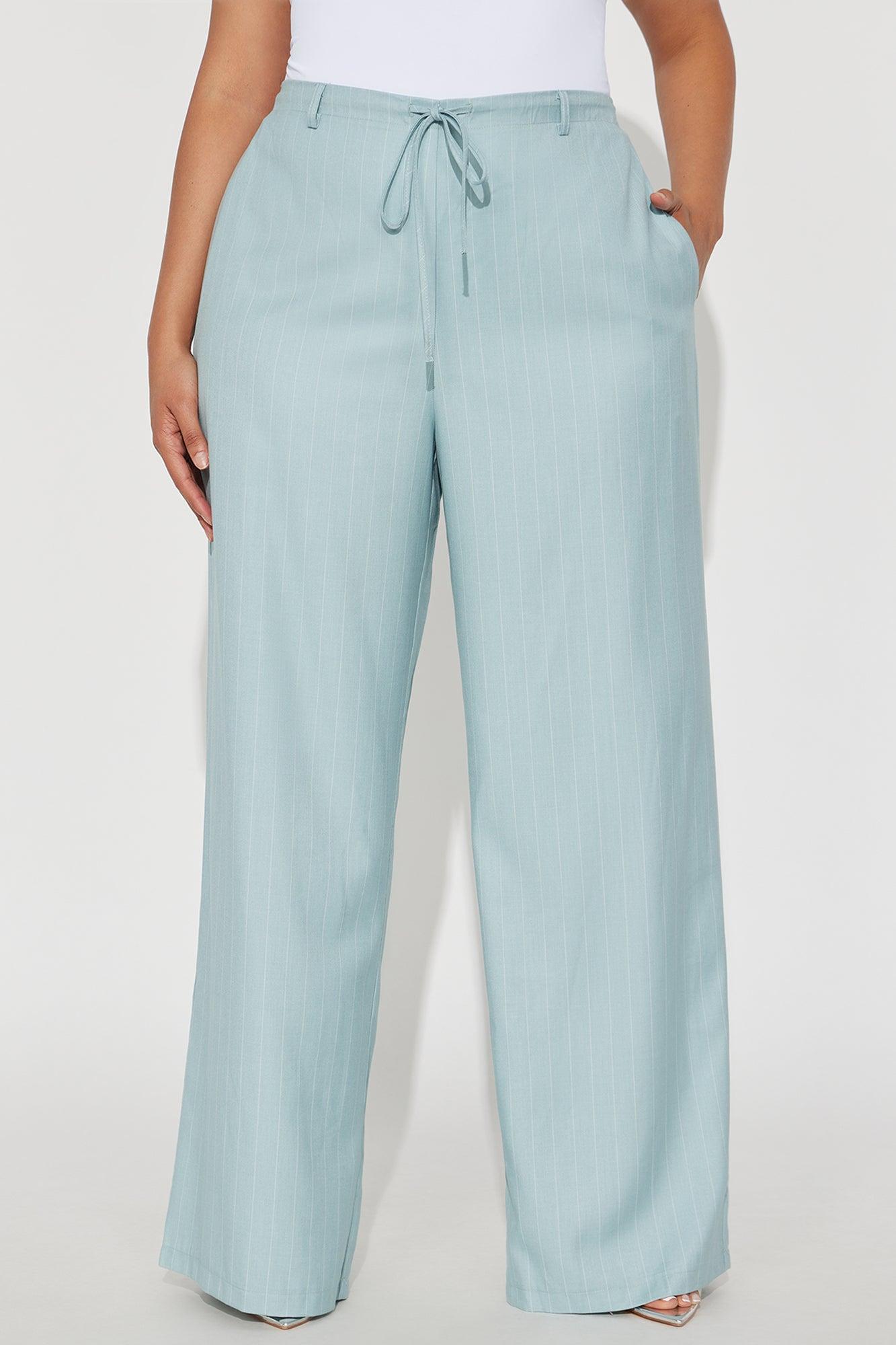 Yessica Pinstripe Wide Leg Trouser - SkyBlue Product Image
