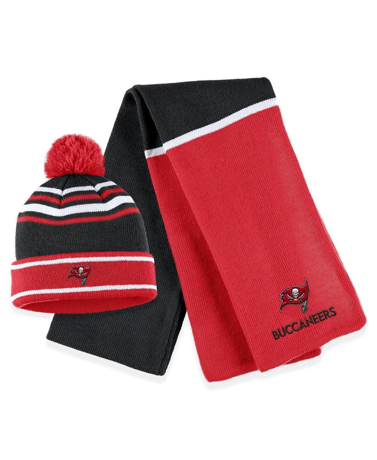 Women's WEAR by Erin Andrews Red Tampa Bay Buccaneers Colorblock Cuffed Knit Hat with Pom and Scarf Set Product Image