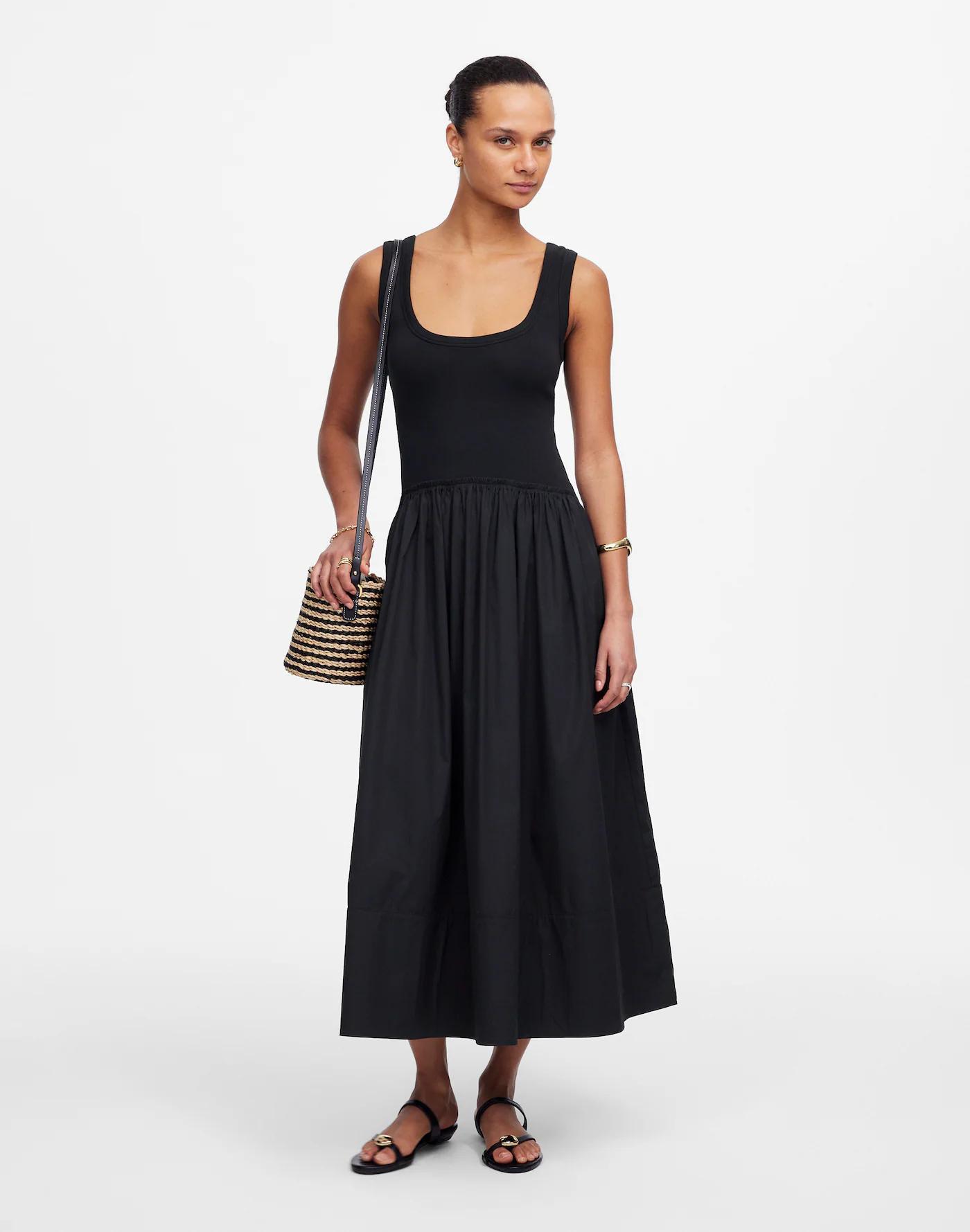 Mixed Poplin Scoopneck Maxi Dress Product Image