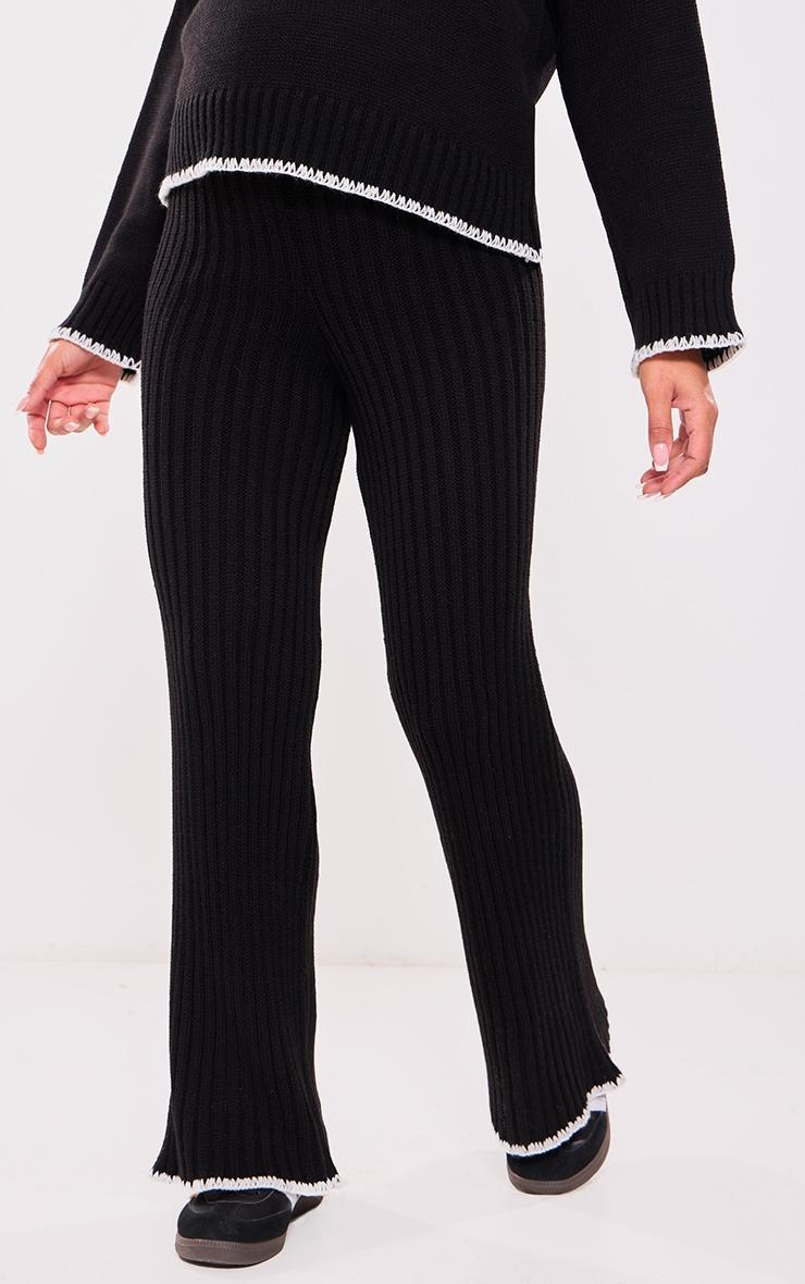 Maternity Black Contrast Trim Knit Flares Product Image