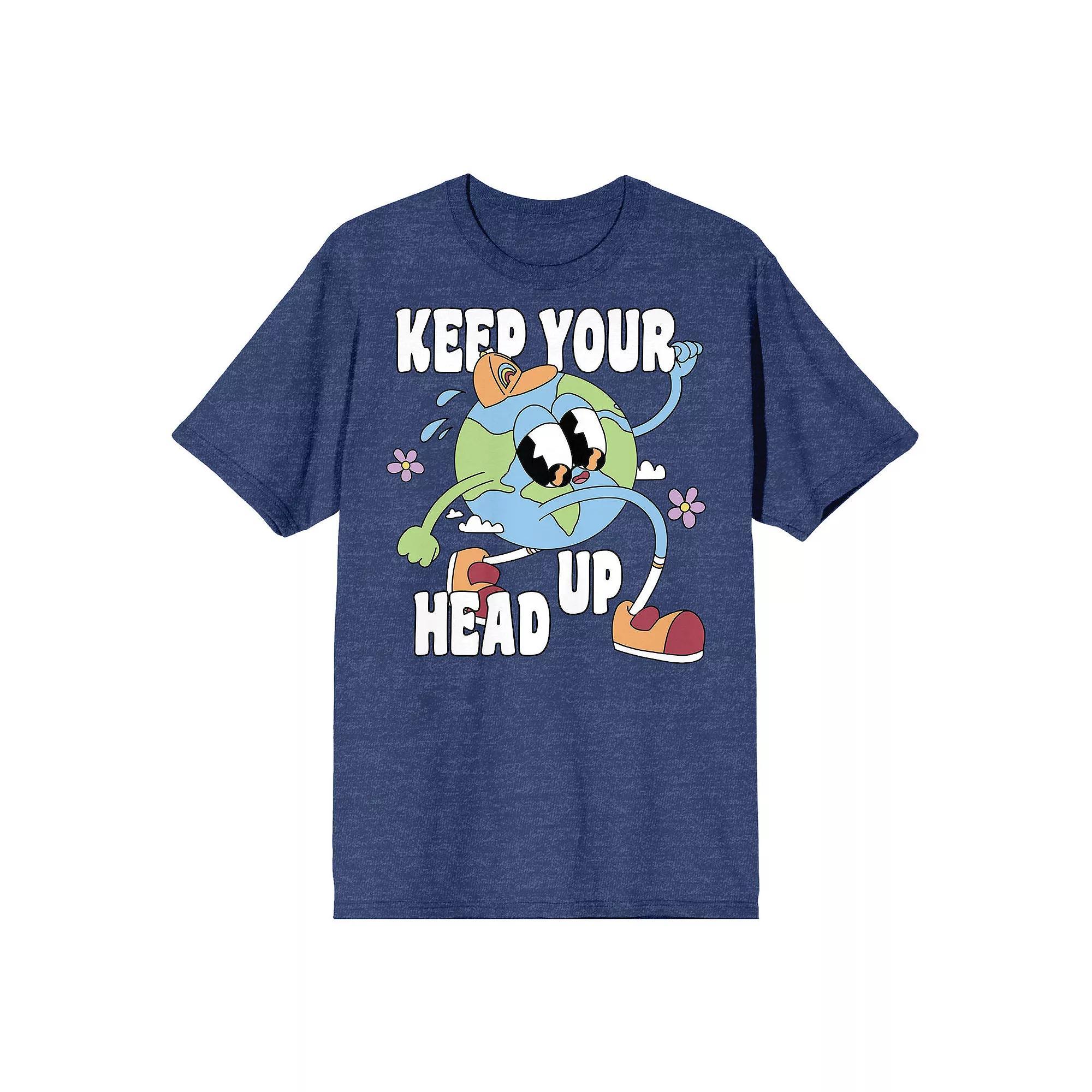Men's Positive Vibes Cartoon Earth Keep Your Head Up Tee, Size: Large, Blue Product Image