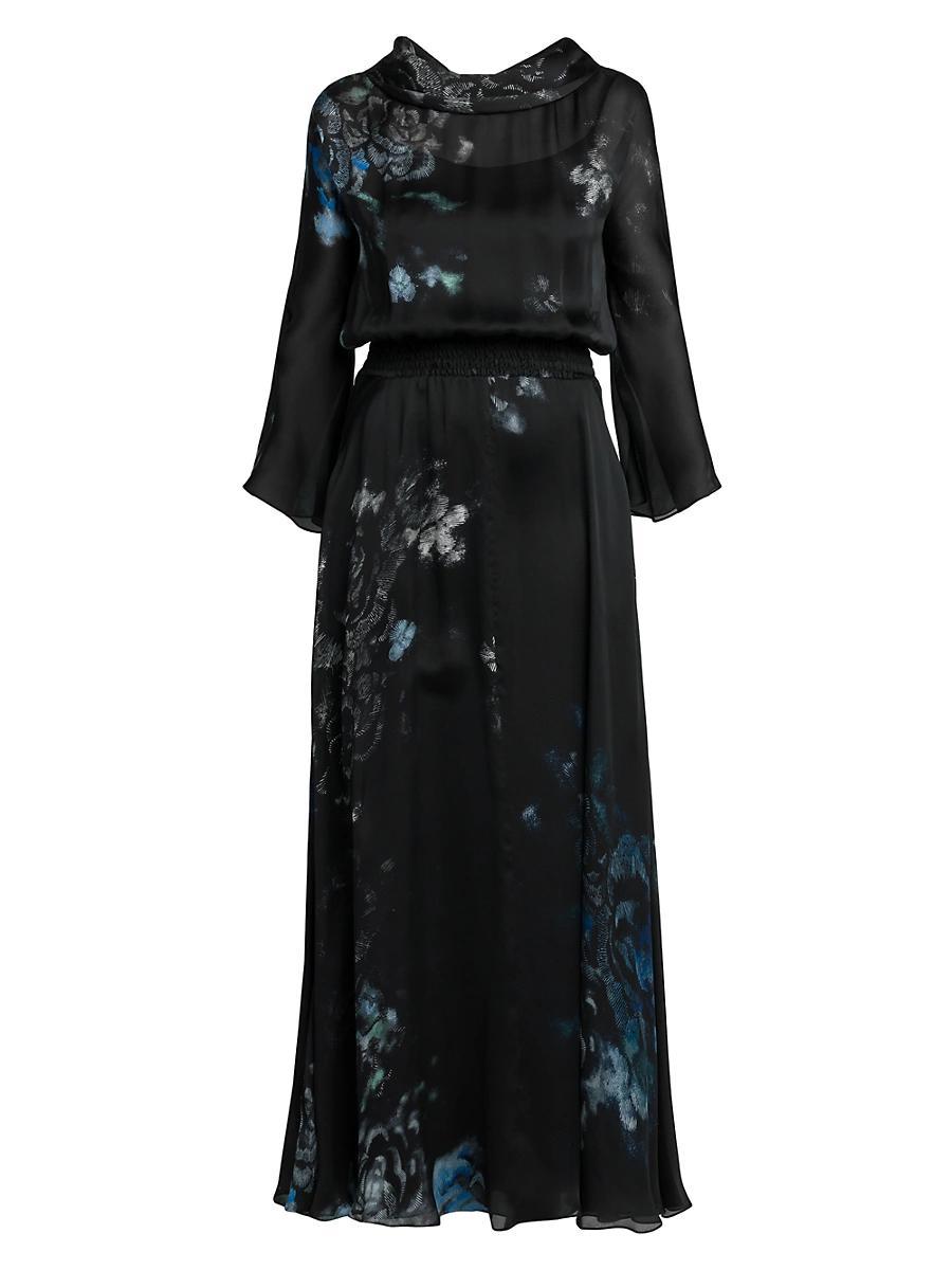Womens Floral Silk Long-Sleeve Maxi Dress Product Image
