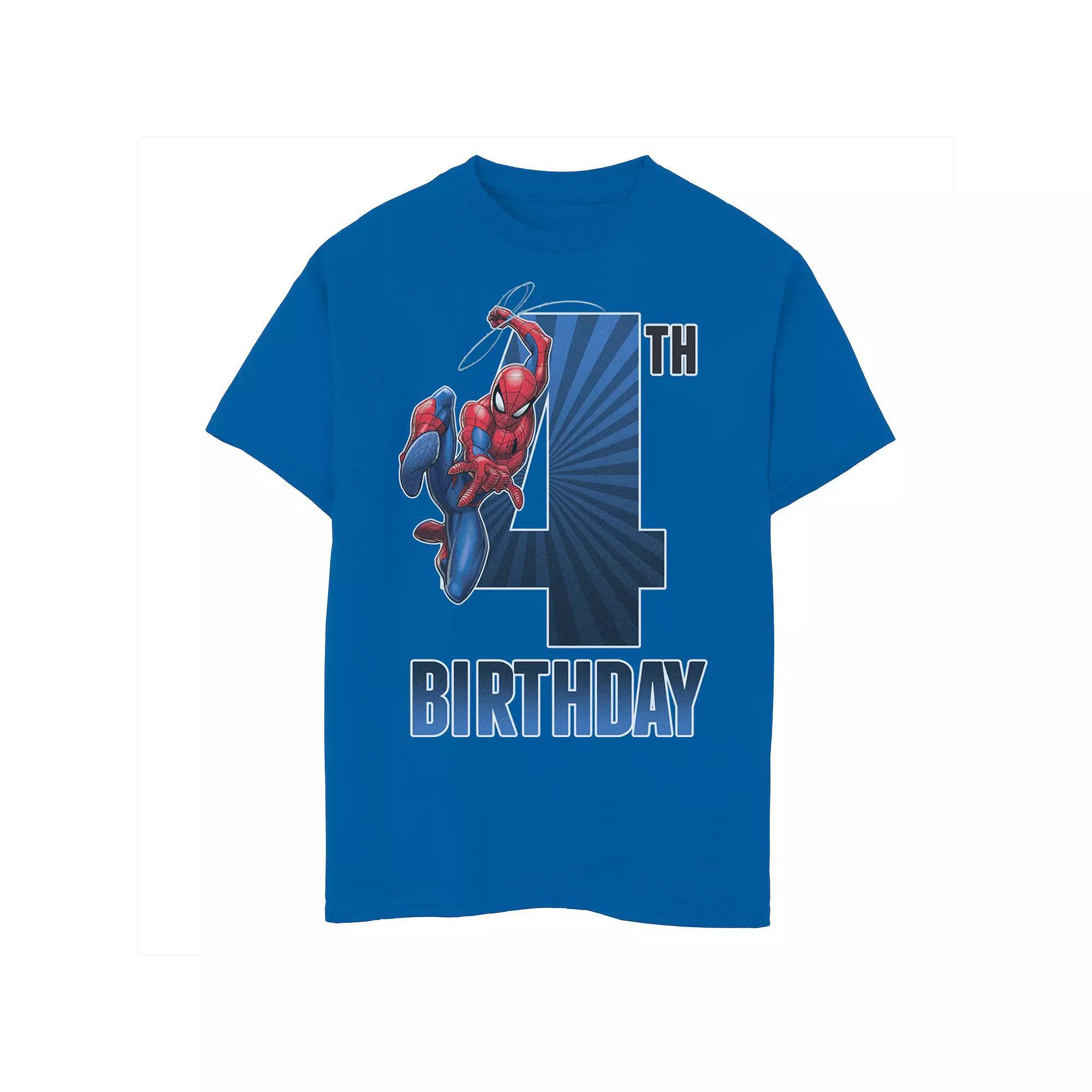 Boys 8-20 Marvel Spider-Man Swinging 4th Birthday Graphic Tee, Boy's, Size: Medium, Royal Product Image