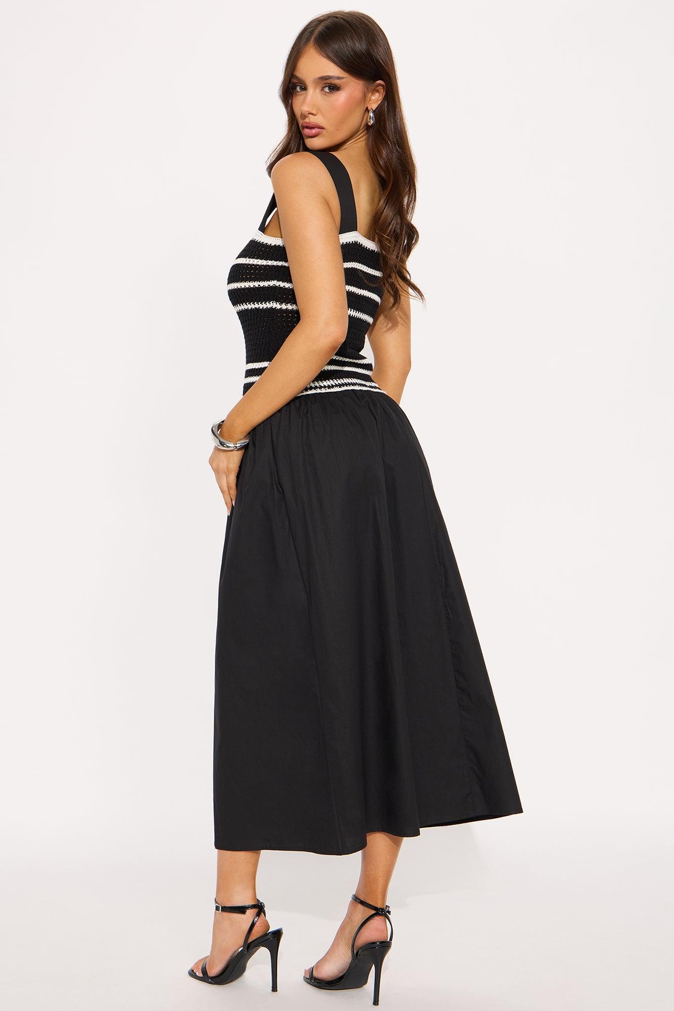 Sweet Sunrise Crochet Maxi Dress - Black/White Product Image