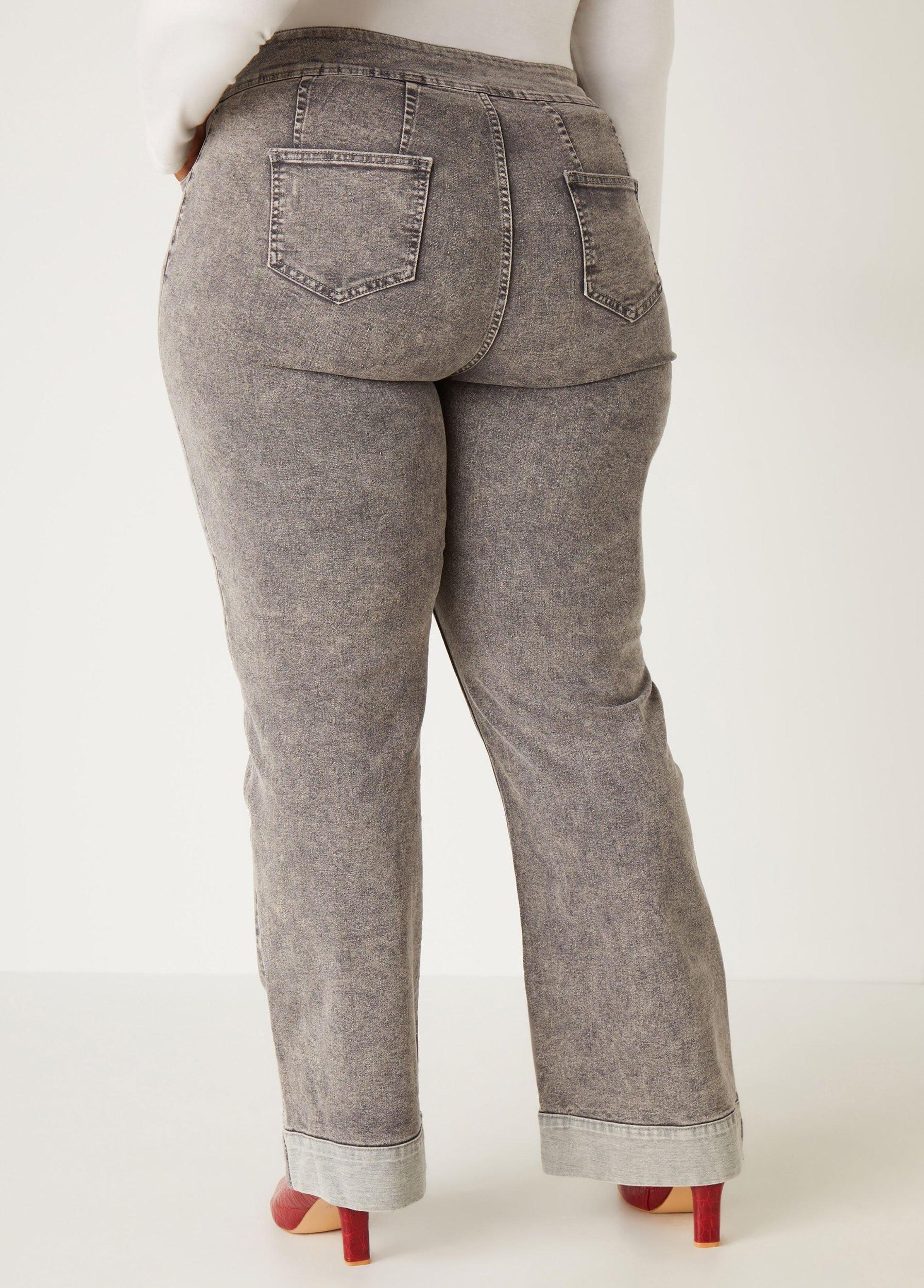 Cuffed Acid Wash Wide Leg Jeans Product Image