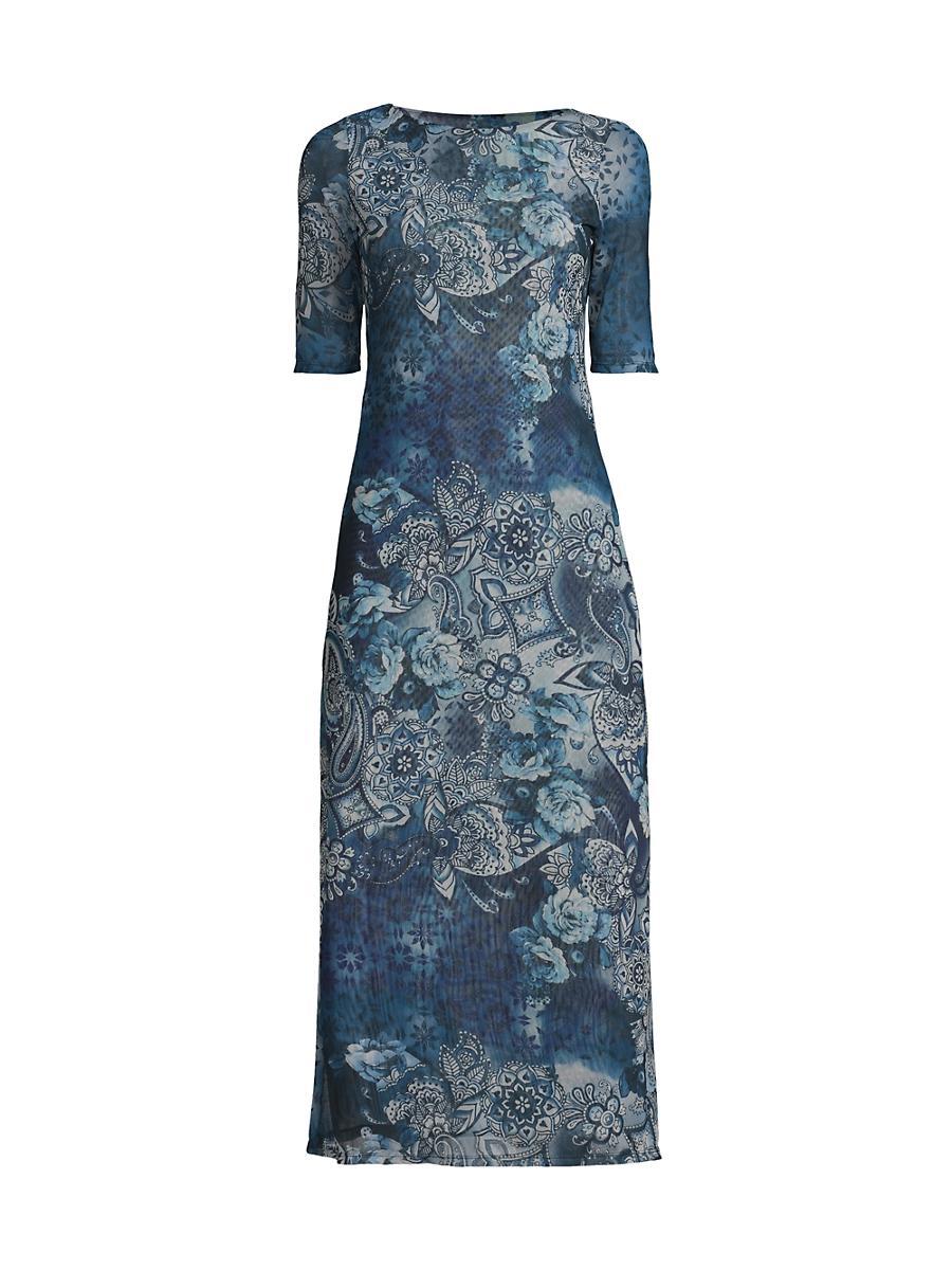 Womens Floral Mesh Boatneck Midi-Dress Product Image