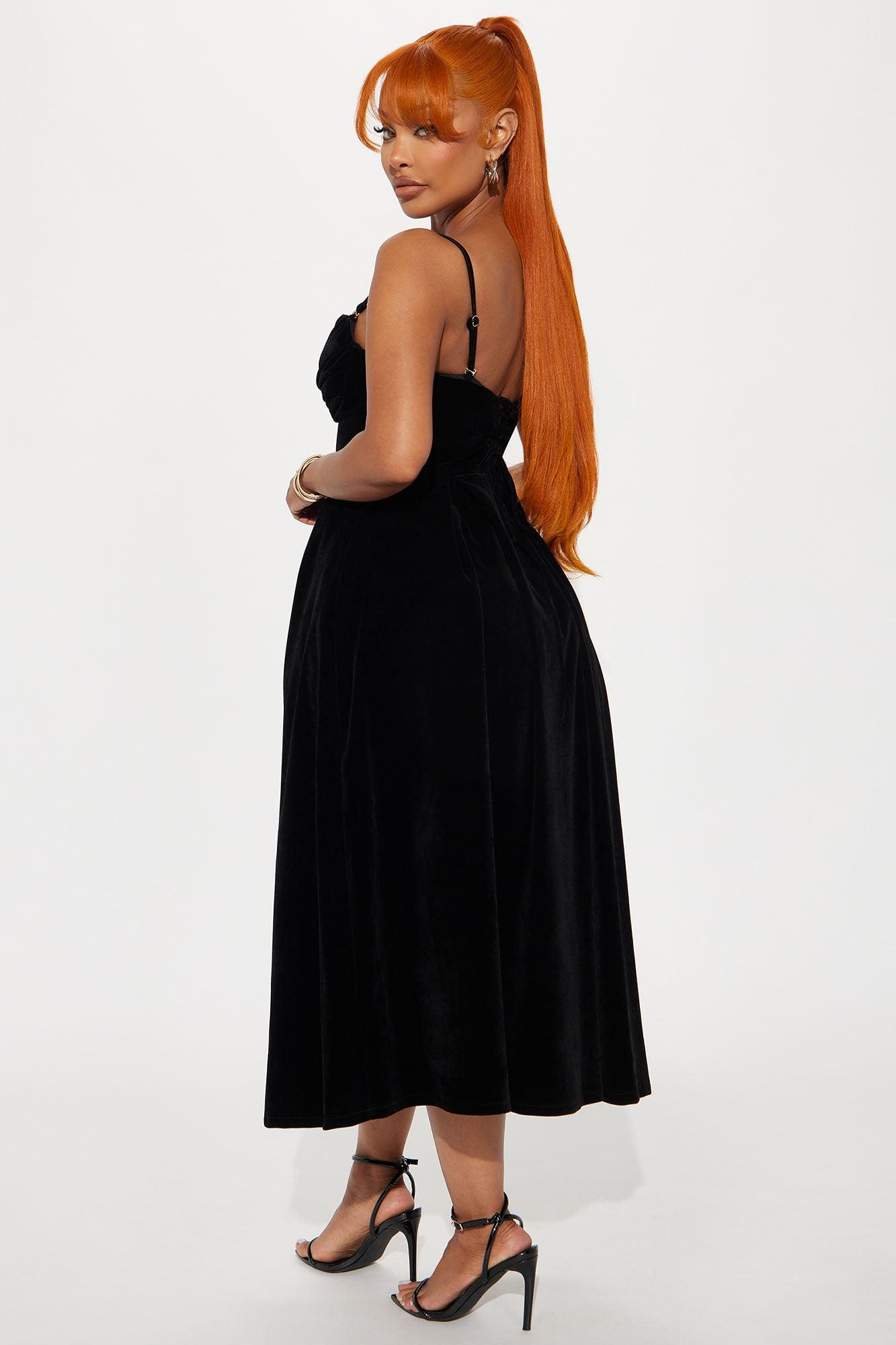 Head Over Heels Velvet Midi Dress - Black Product Image