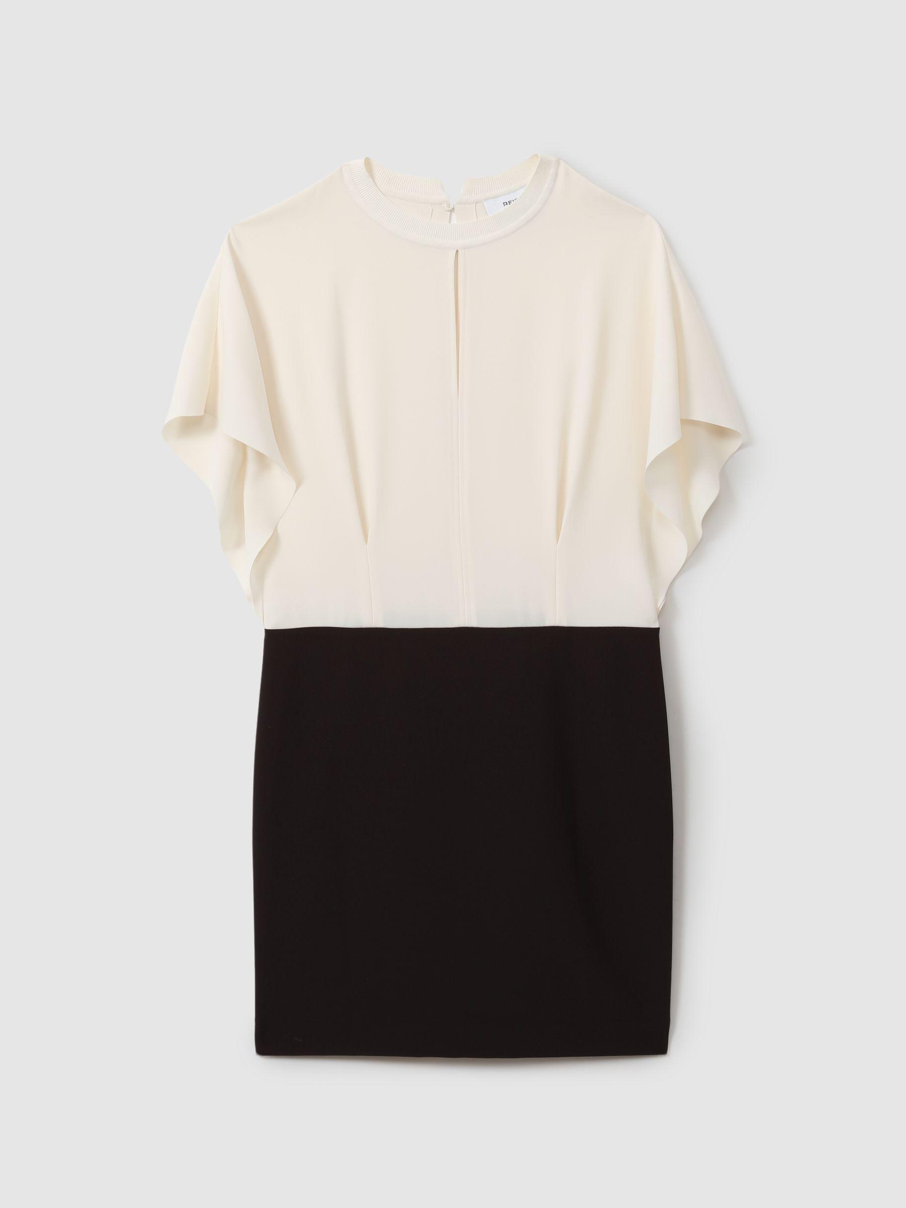 Draped Sleeve Colourblock Mini Dress in Ivory/Black Product Image