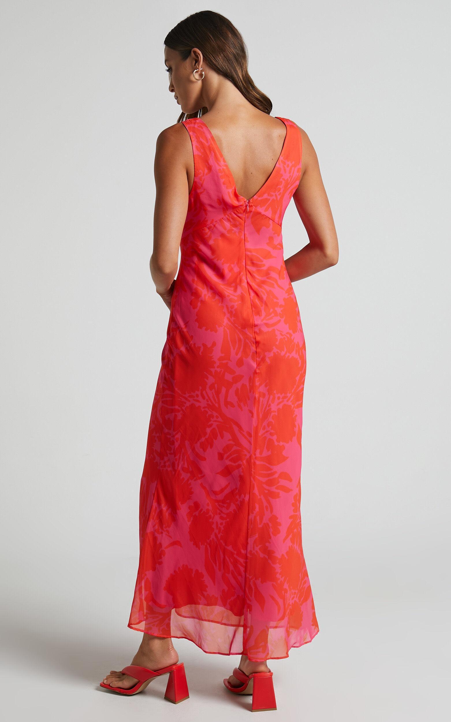 Jodie Midi Dress - V Neck Slip Dress in Pink Floral Product Image
