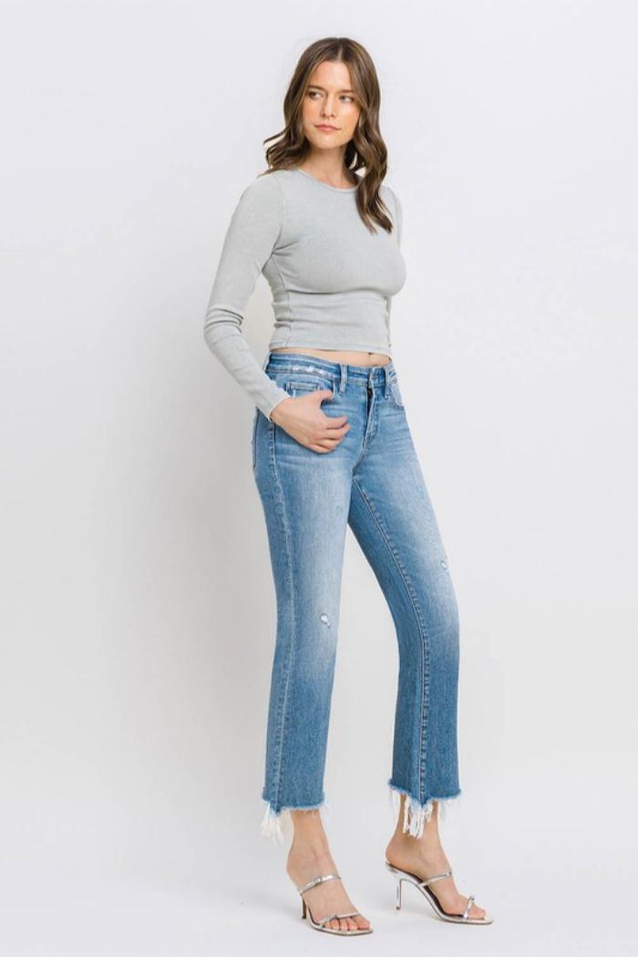 Mid Rise Frayed Hem Jeans Product Image