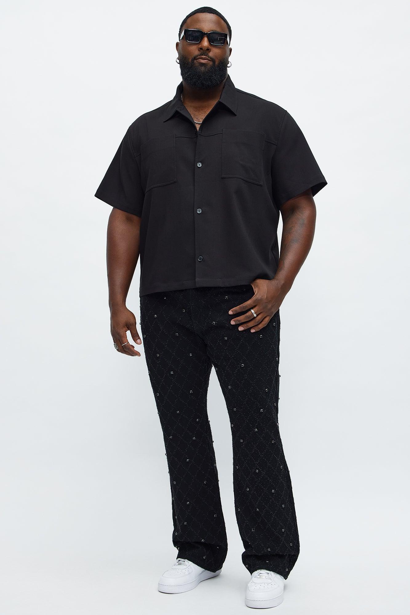 Stacked Slim Flare Wrecked In Jewels Jeans - Black Product Image
