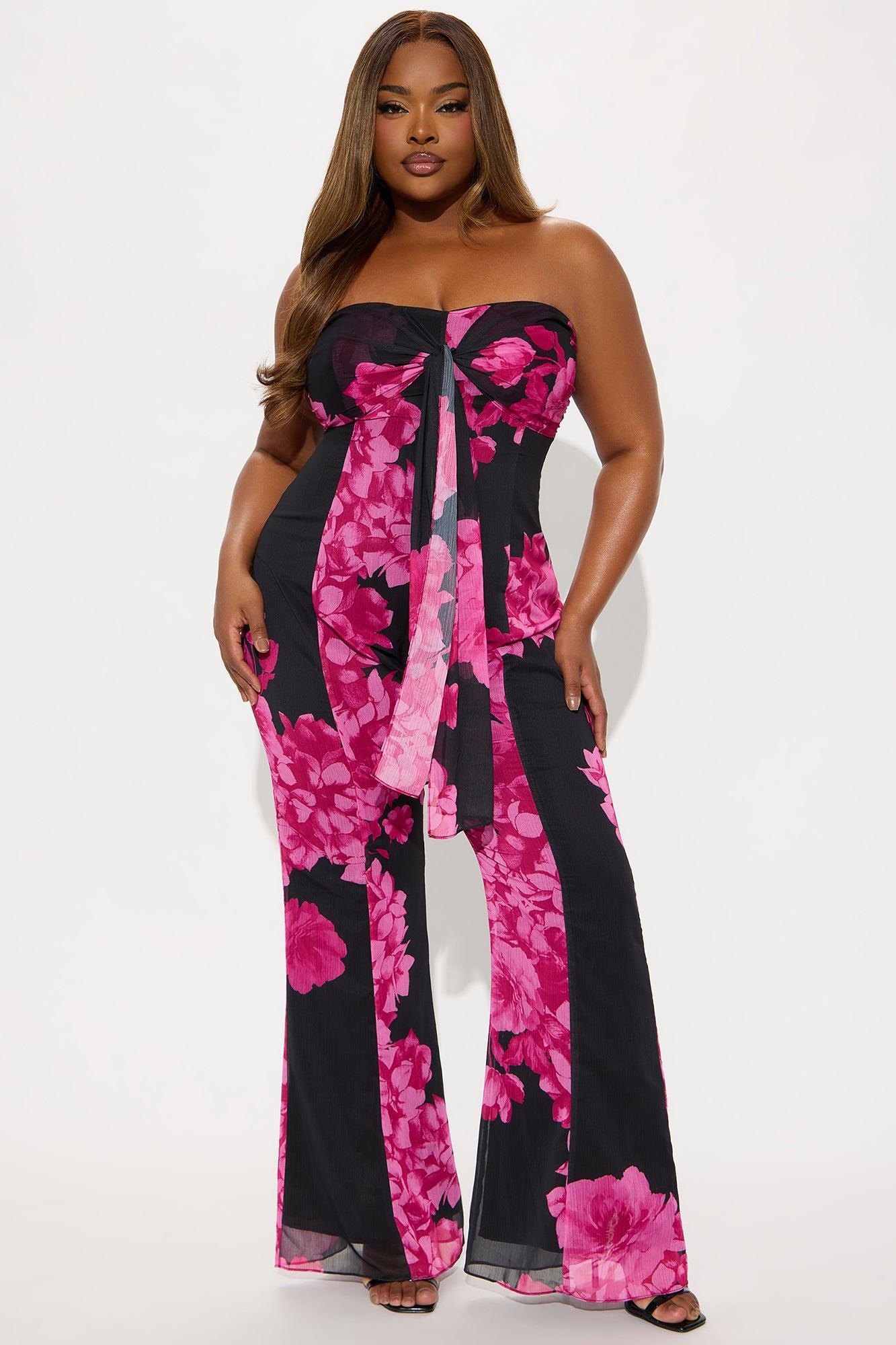 Flower Crush Chiffon Jumpsuit - Black/Pink Product Image