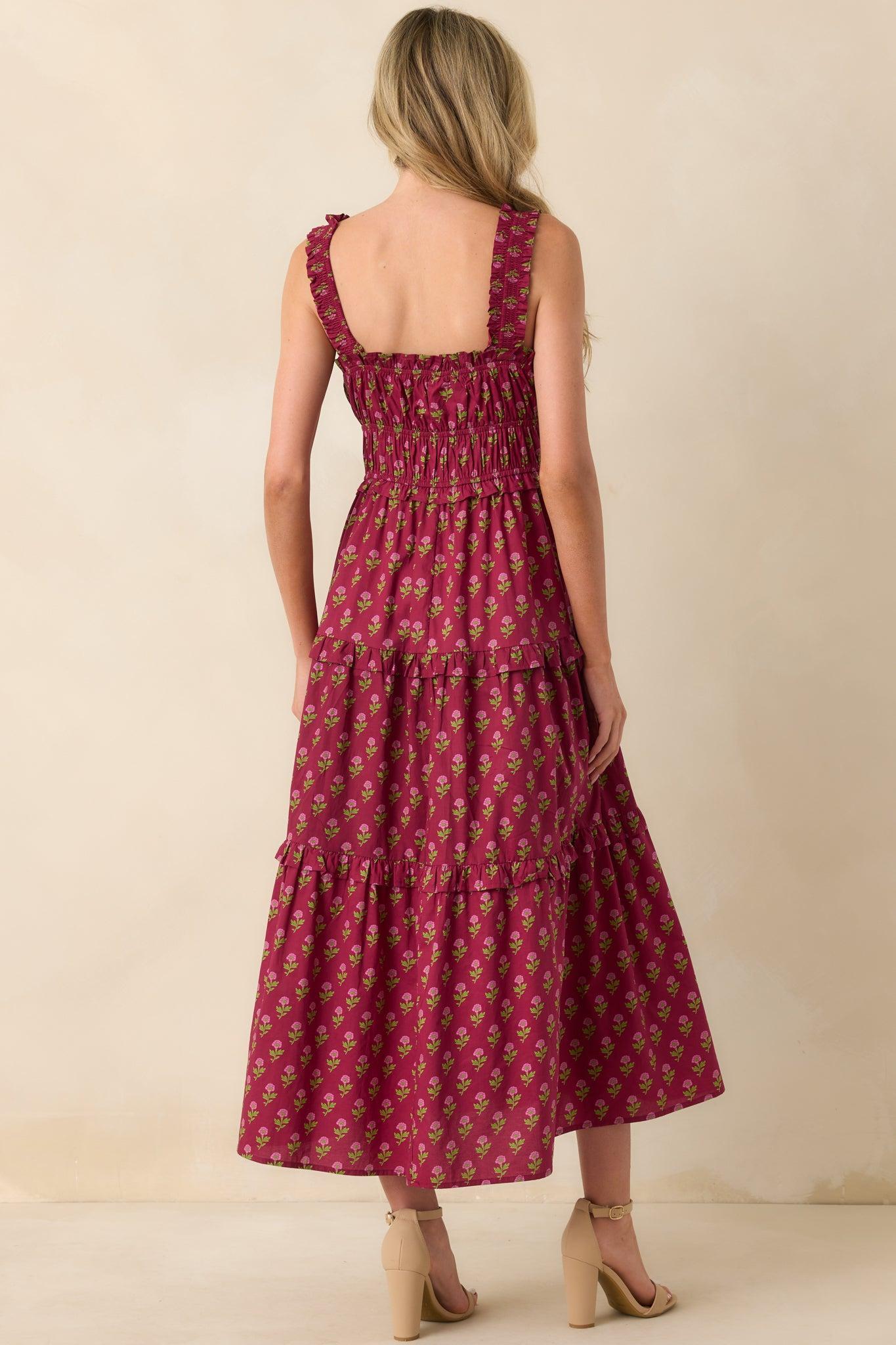Endless Compliments Burgundy Floral Print Cotton Maxi Dress Product Image