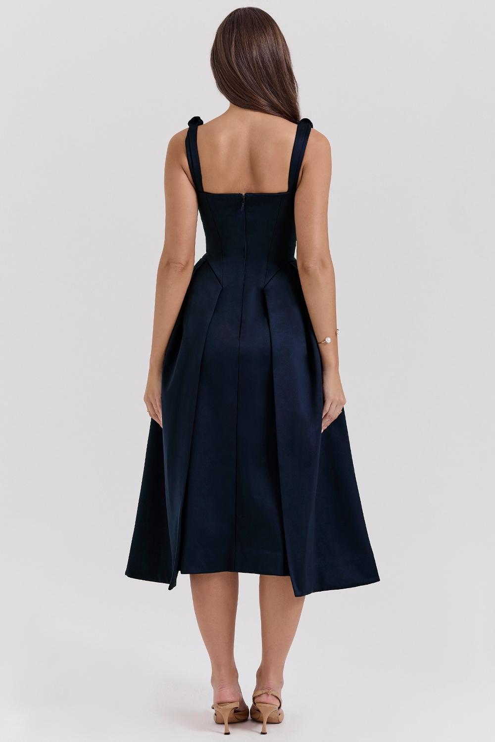 Paloma Midnight Twist Strap Satin Midi Dress Product Image