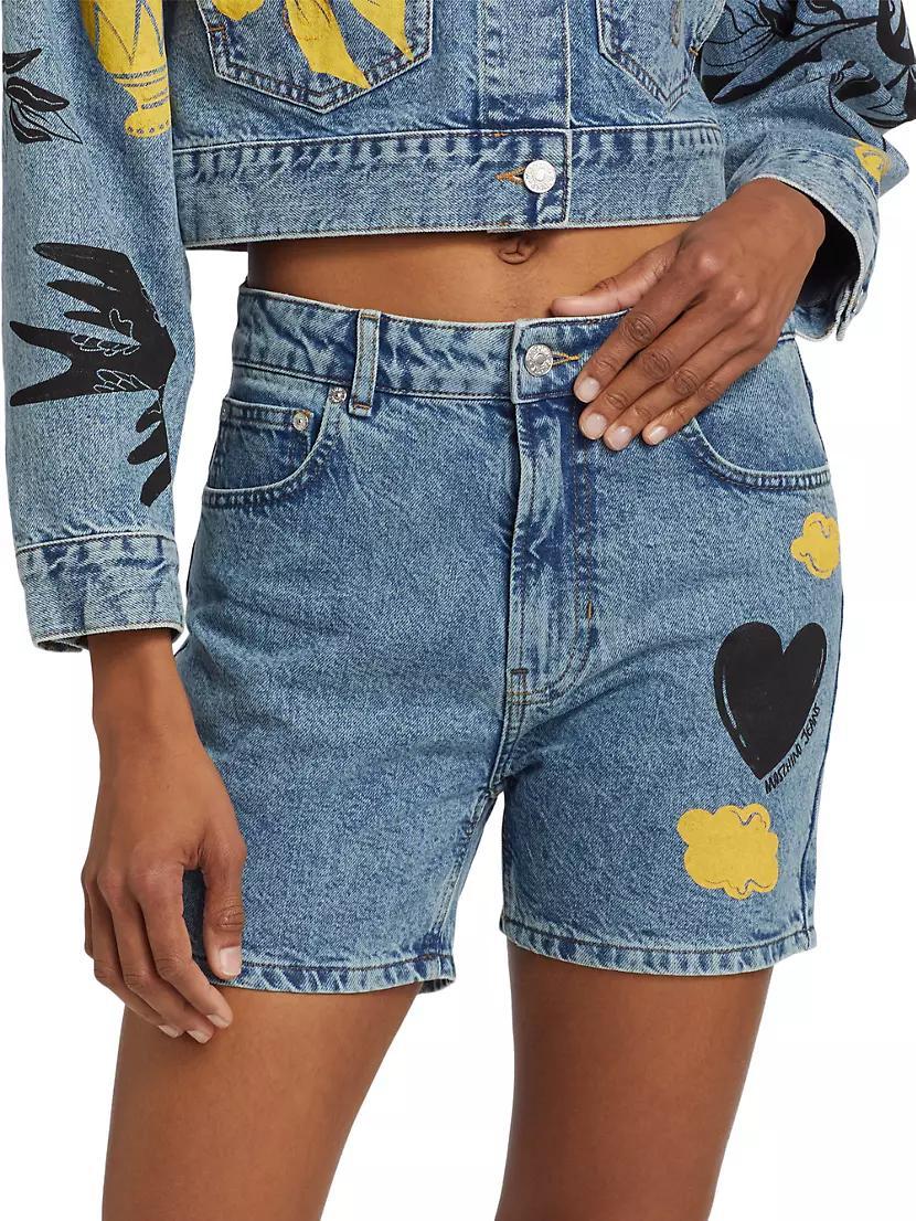 Printed Denim Shorts Product Image