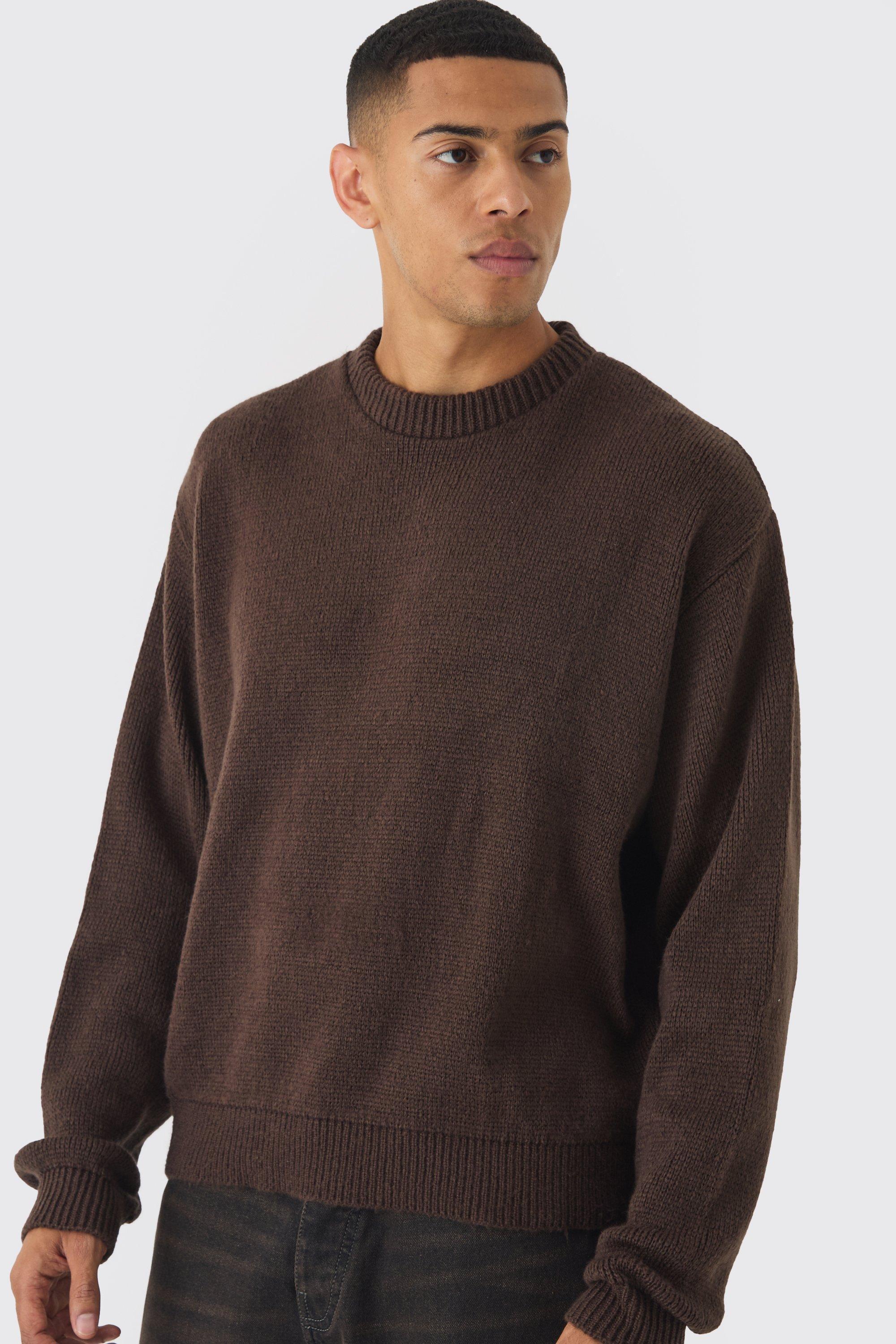 Oversized Boxy Brushed Knitted Sweater | boohooMAN USA Product Image