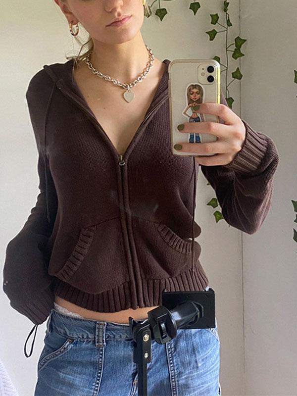 Hooded Crop Knit Cardigan Product Image